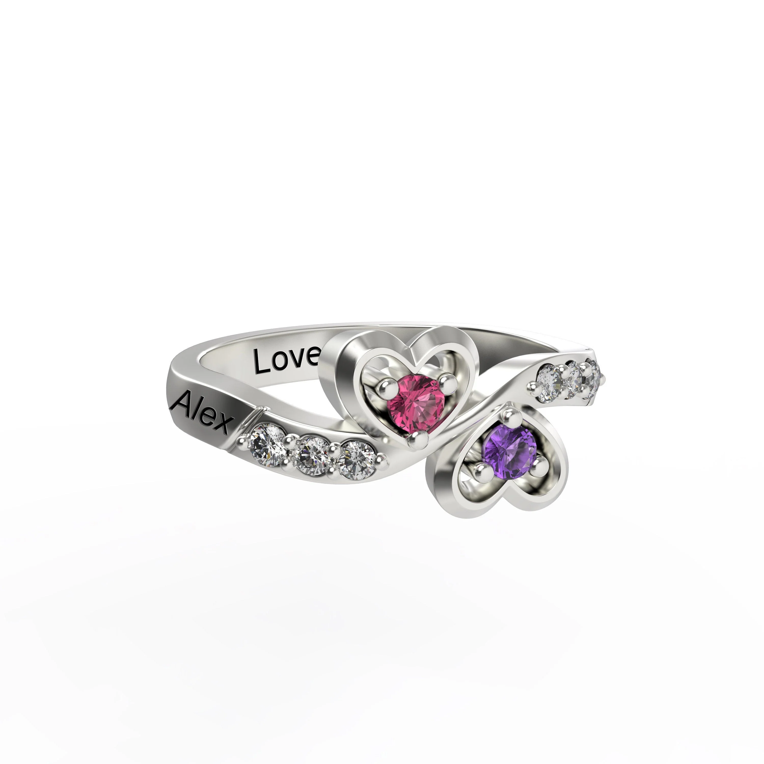 Personalized Couple Promise Heart Birthstones Ring - Image 4