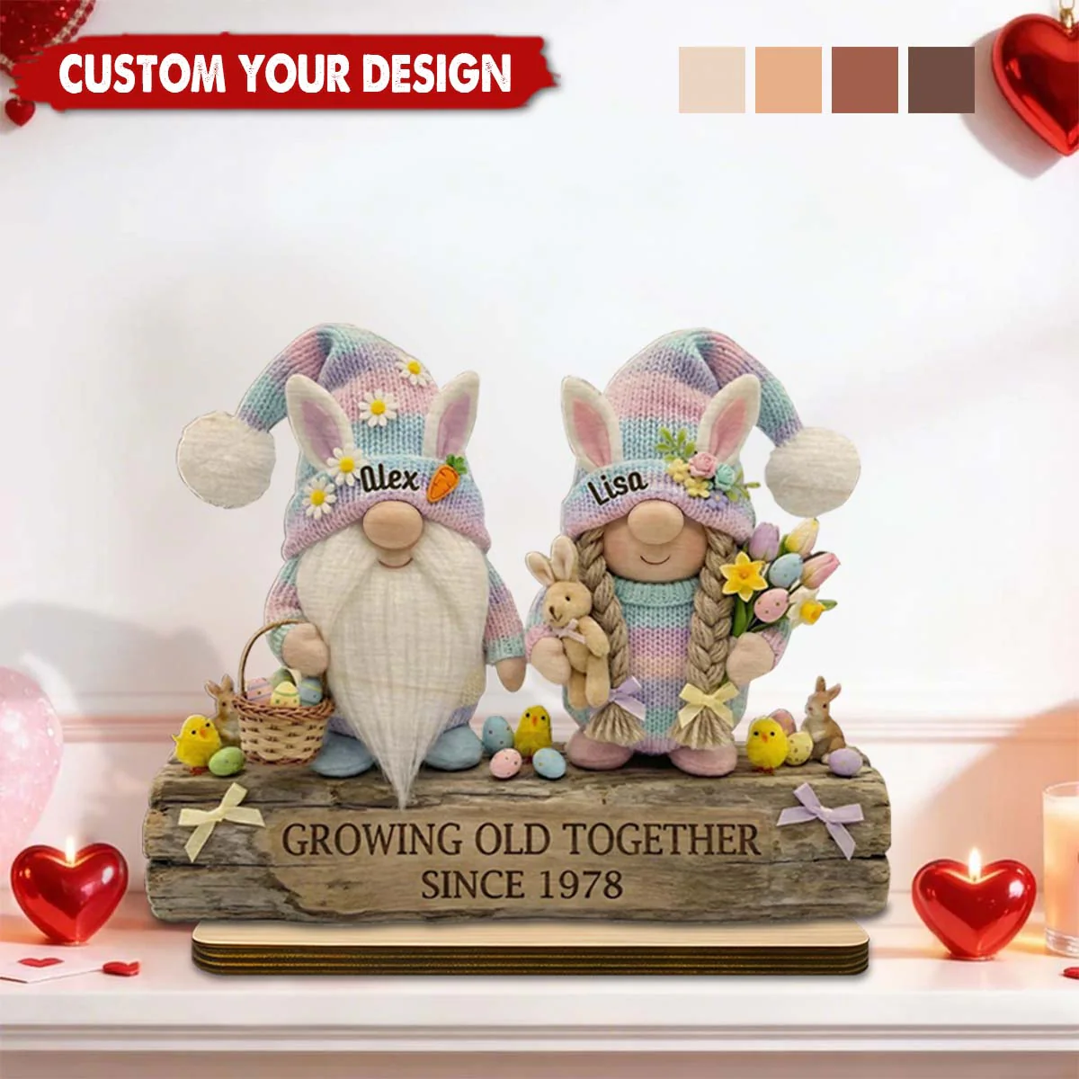 Personalized Couple Wooden Plaque, Easter Spring Shelf Decor