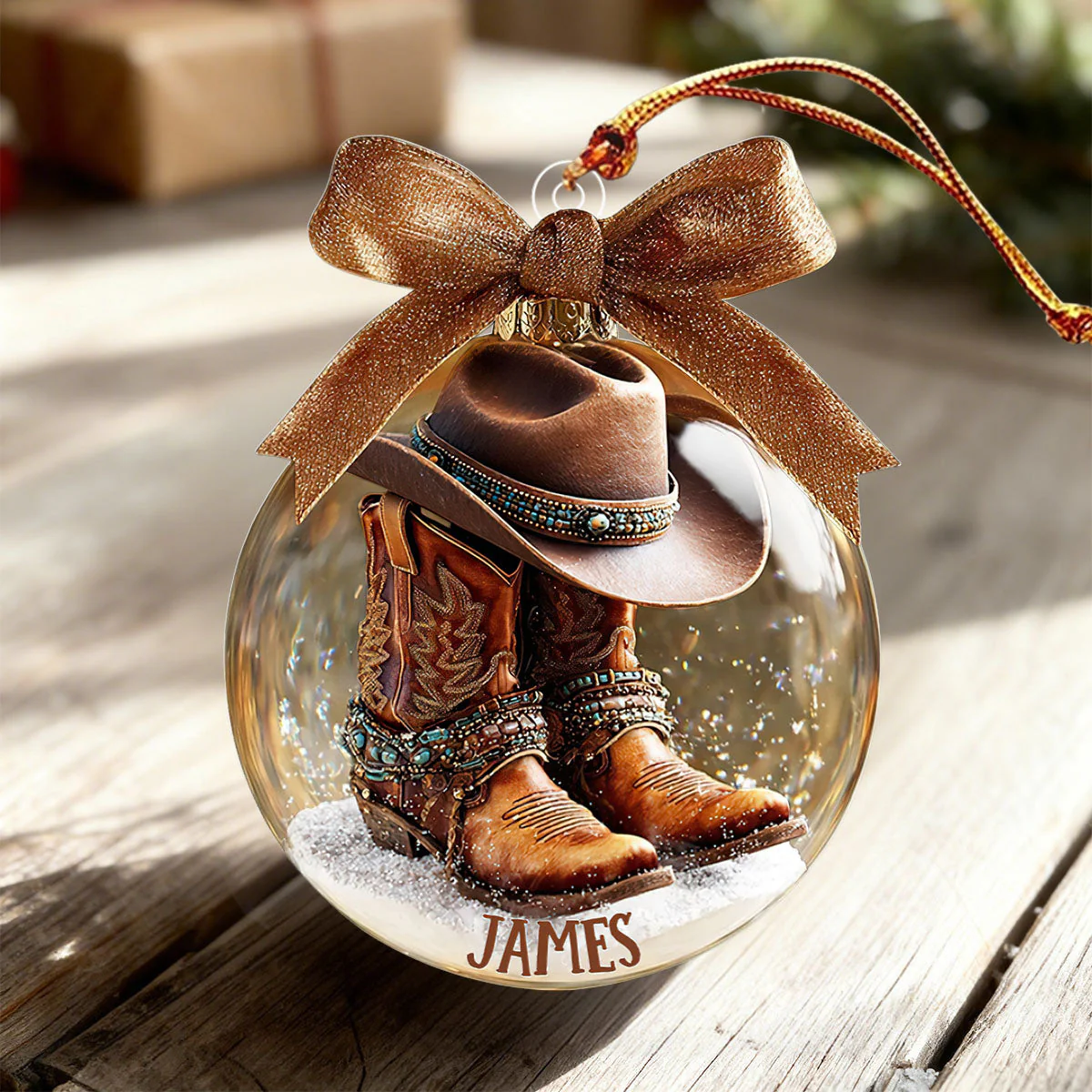 Personalized Cowboy Boots and Hat Ornament, Cowboy Western Xmas Gift - Image 2