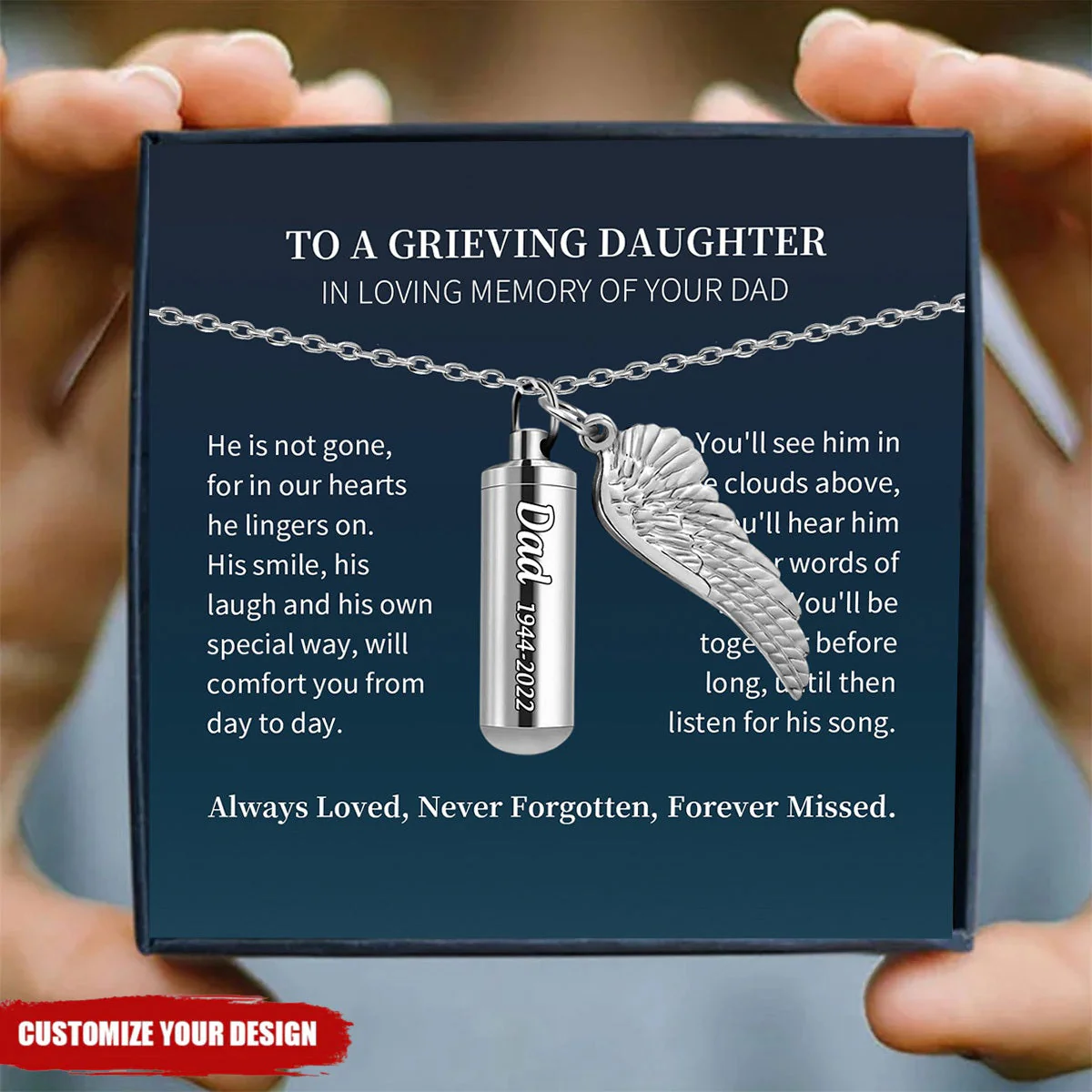 Personalized Cremation Urn Wing Engraved Memorial Human Urns Necklace - Image 2