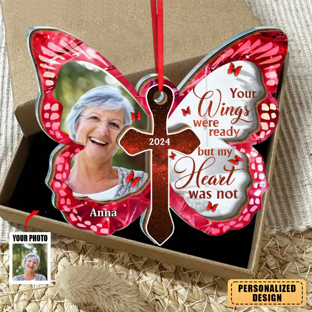 In Memory Of Personalized Butterfly Ornament-Upload Photo - Image 2