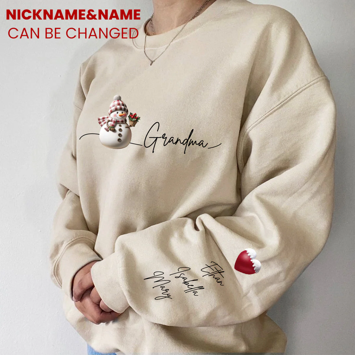 Personalized Snowman Grandma With Kids Christmas Sweatshirt - Image 2