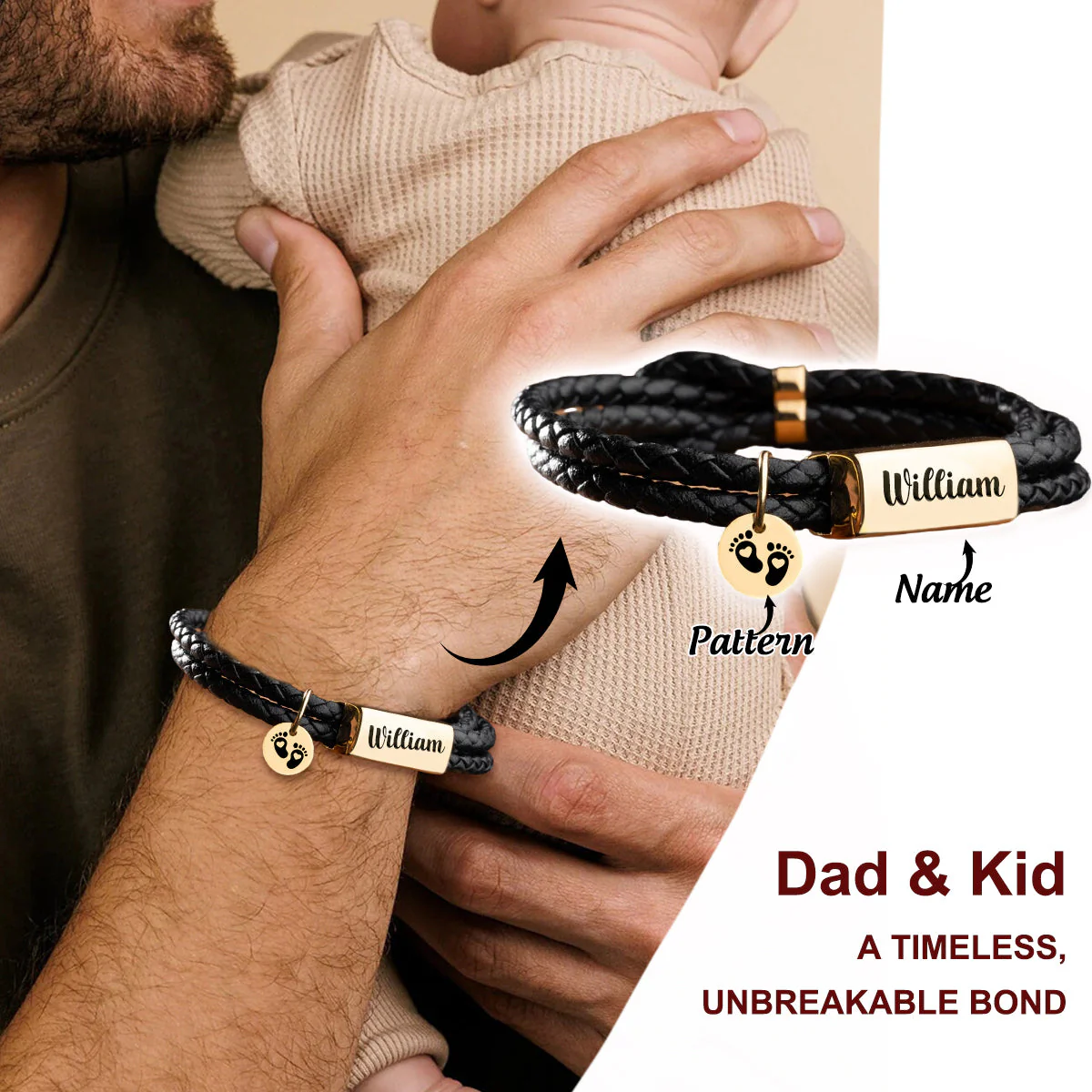 Personalized Custom Engraved Name Adjustable Leather Bracelet - Image 3