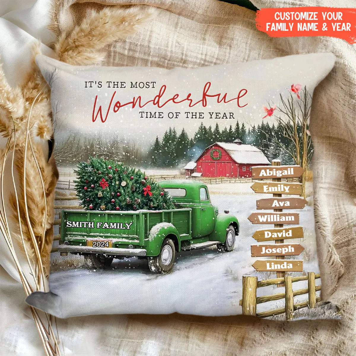 Personalized Custom Family Farm Christmas Truck Pillow case - Image 2
