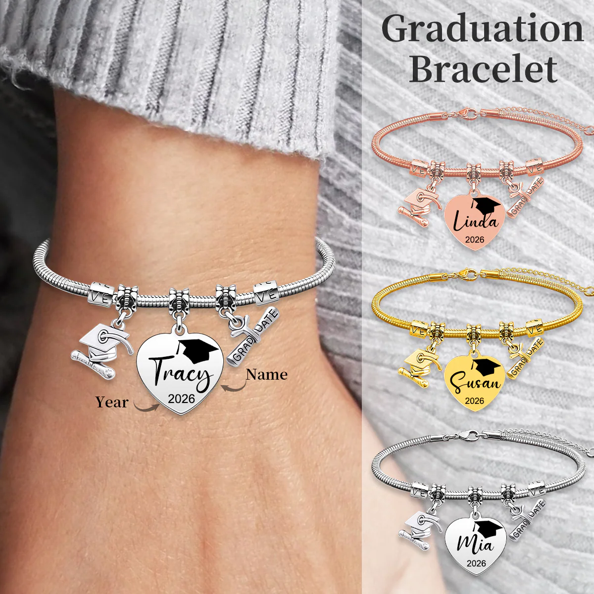 Personalized Custom Graduation Bracelet, Class of 2026 - Image 2