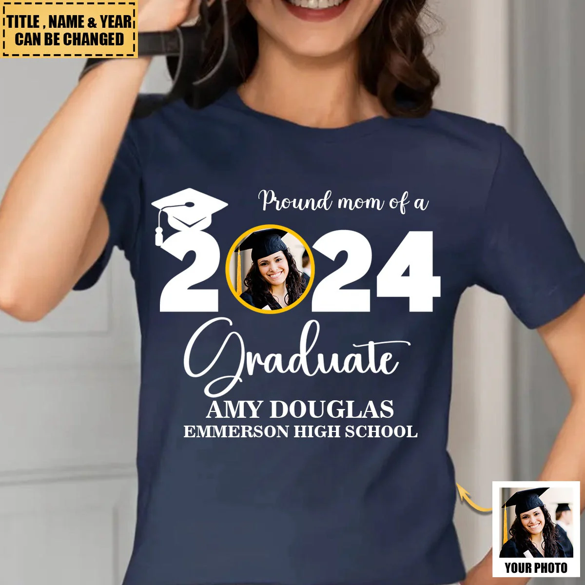 Personalized Custom Graduation Photo T-Shirt, Proud Mom Of A Graduate - Image 4
