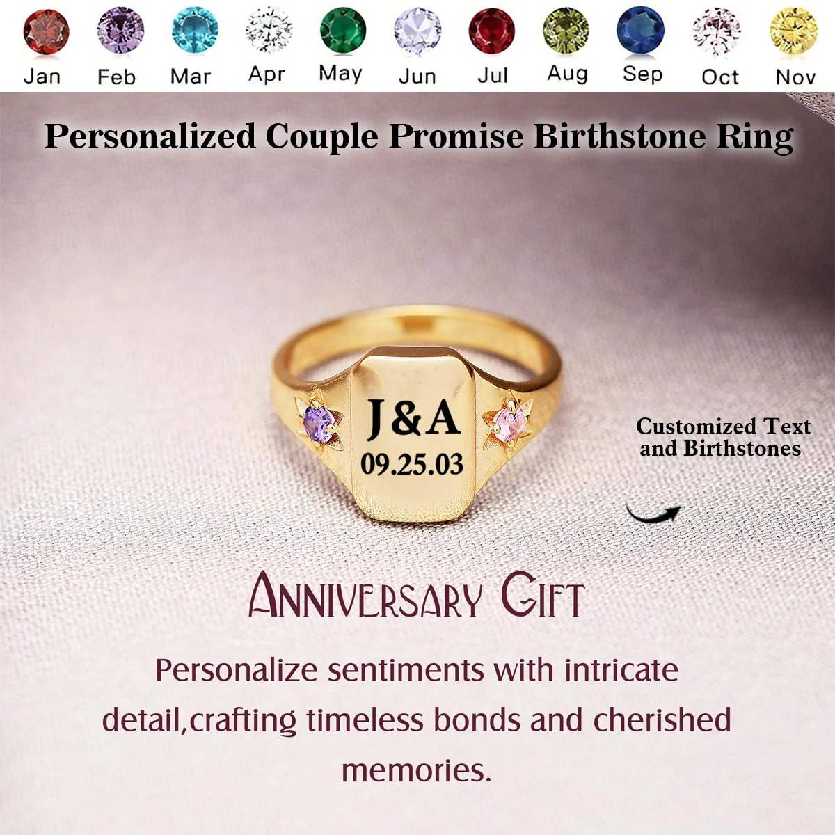 Personalized Custom initials & Special Date Ring - Image 2