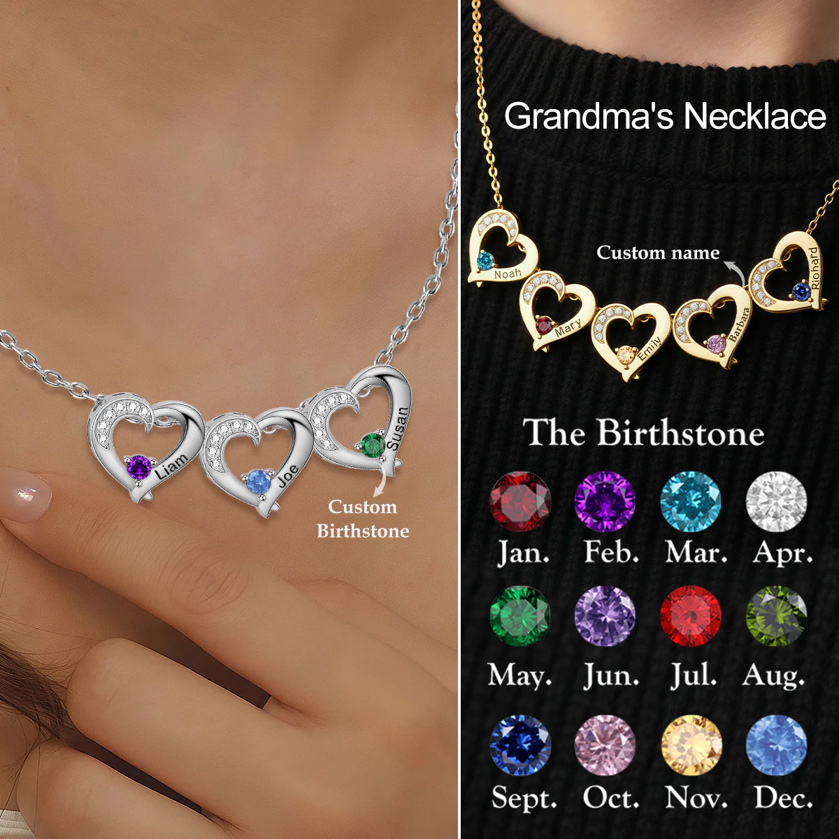 Personalized Custom Name Birthstone Heart Necklace - Image 2