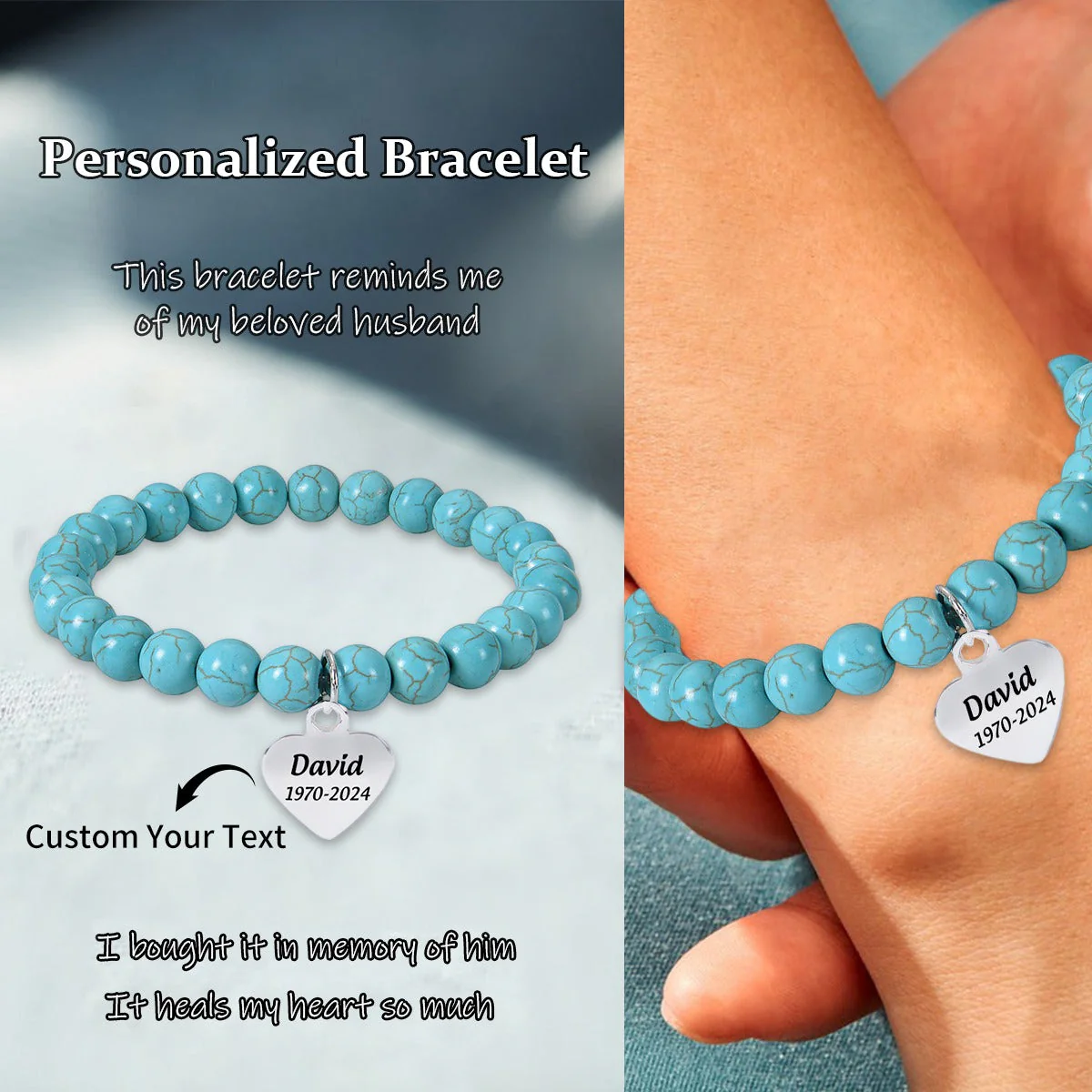 Personalized Custom Name&Date Gemstone Memorial Bracelet - Image 3