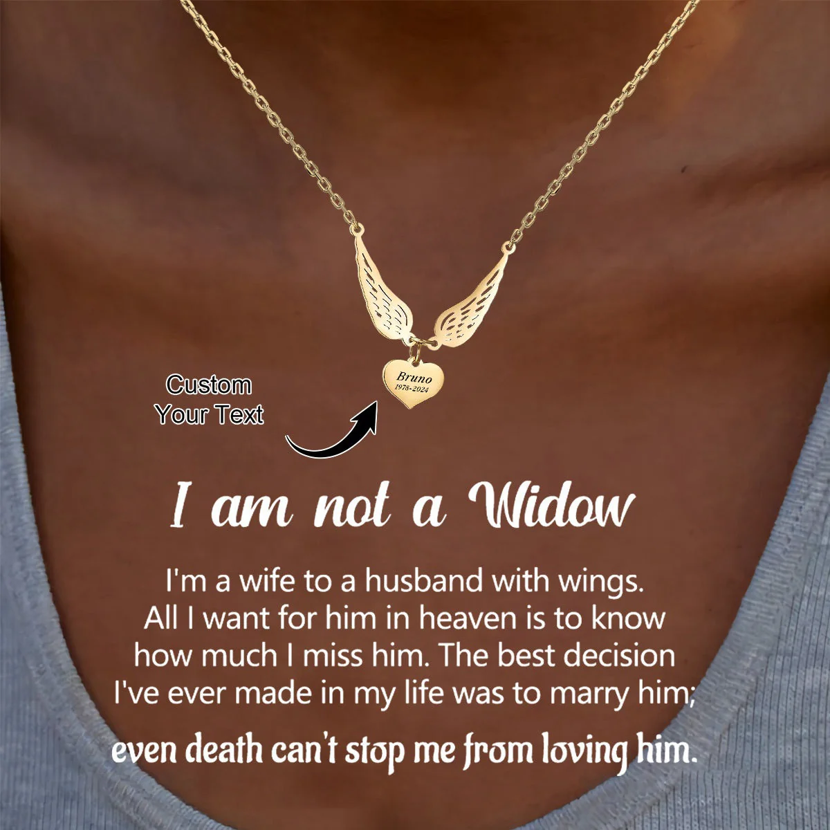 Personalized Custom Name Date Wing Memorial Necklace - Gift For Christmas - Image 2