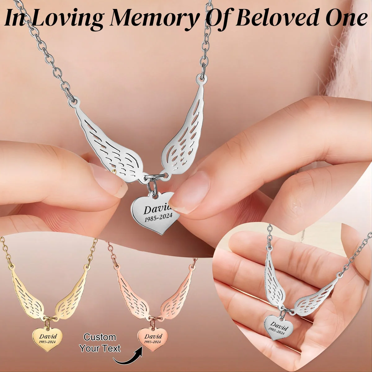 Personalized Custom Name Date Wing Memorial Necklace - Gift For Christmas - Image 3