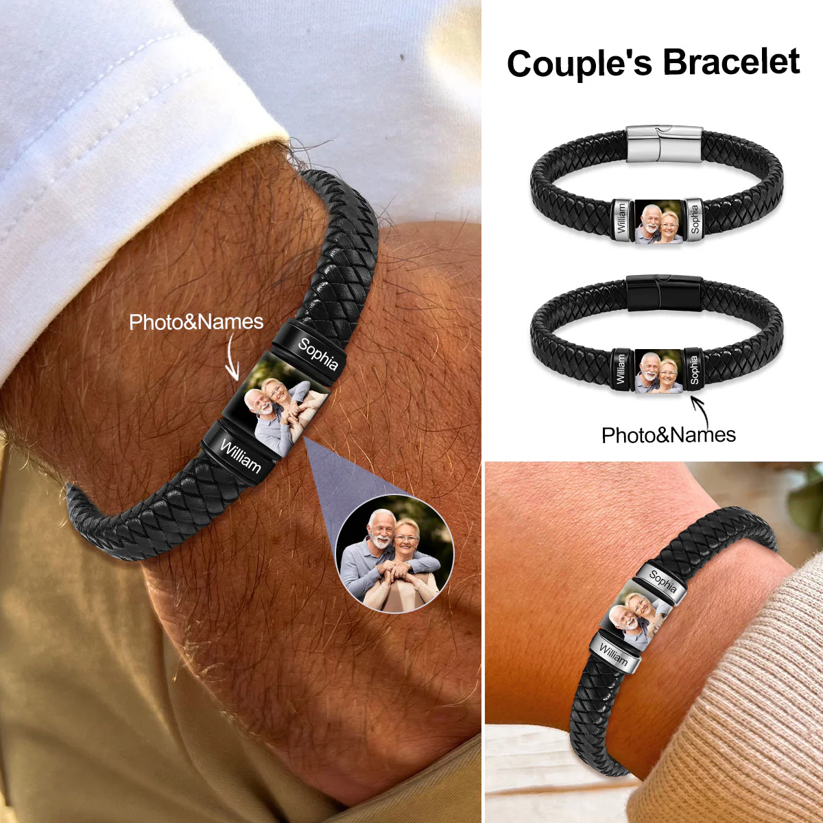 Personalized Custom Photo Name Leather Bracelet - Gift For Couple - Image 2