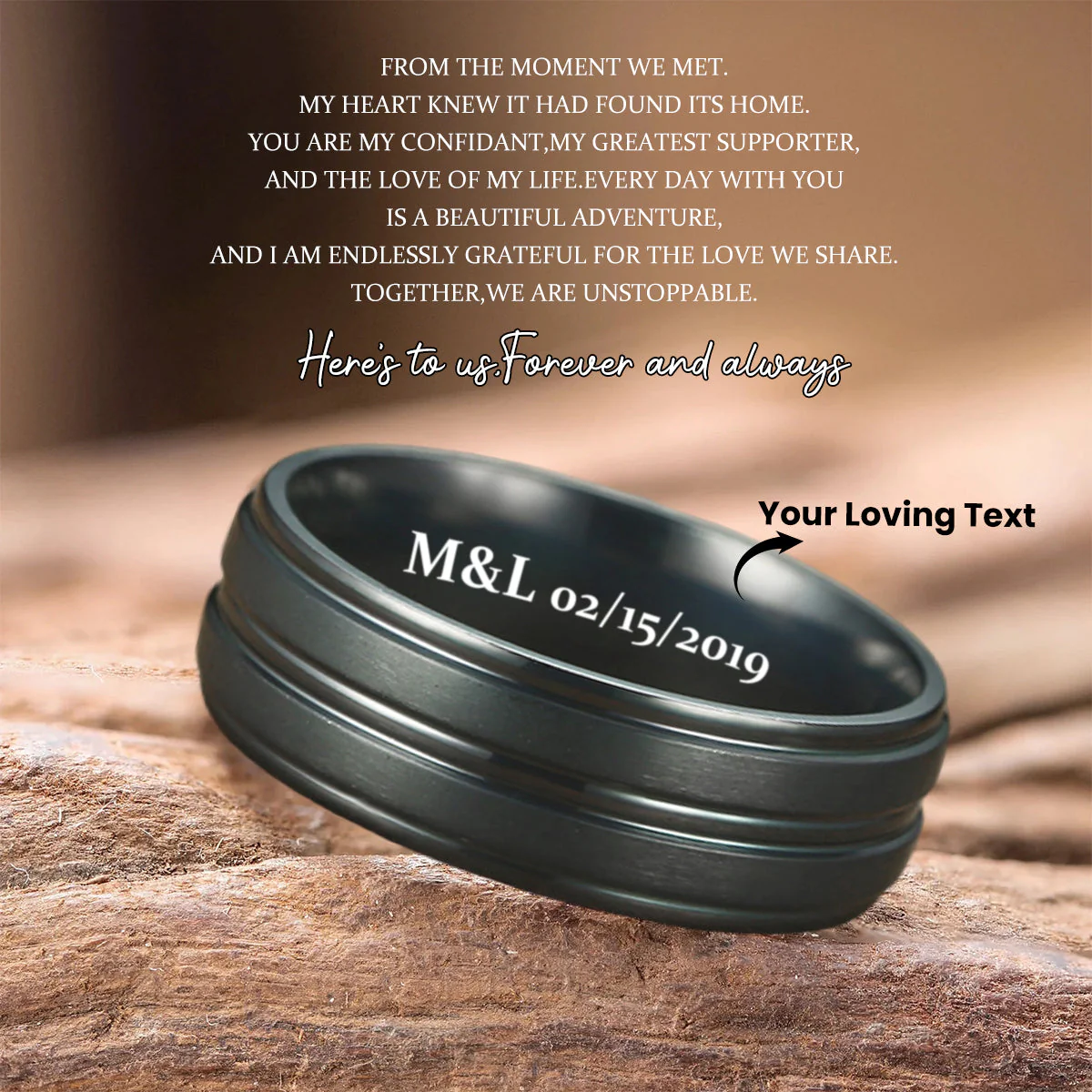 Personalized Custom Text Promise Ring - Gift For Couple - Image 2