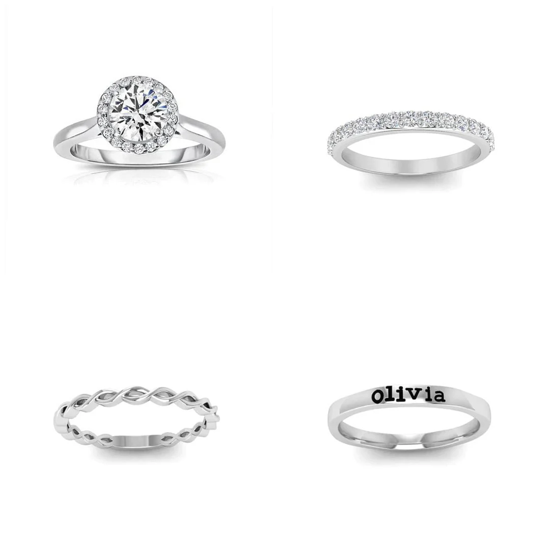 Personalized Custome Name Halo Engagement Ring Stack - Image 4