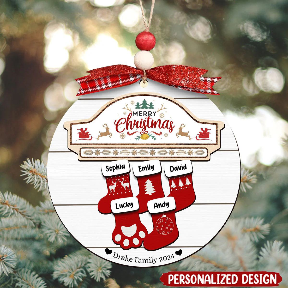 Personalized Customized Wooden Christmas Socking Ornament - Image 2