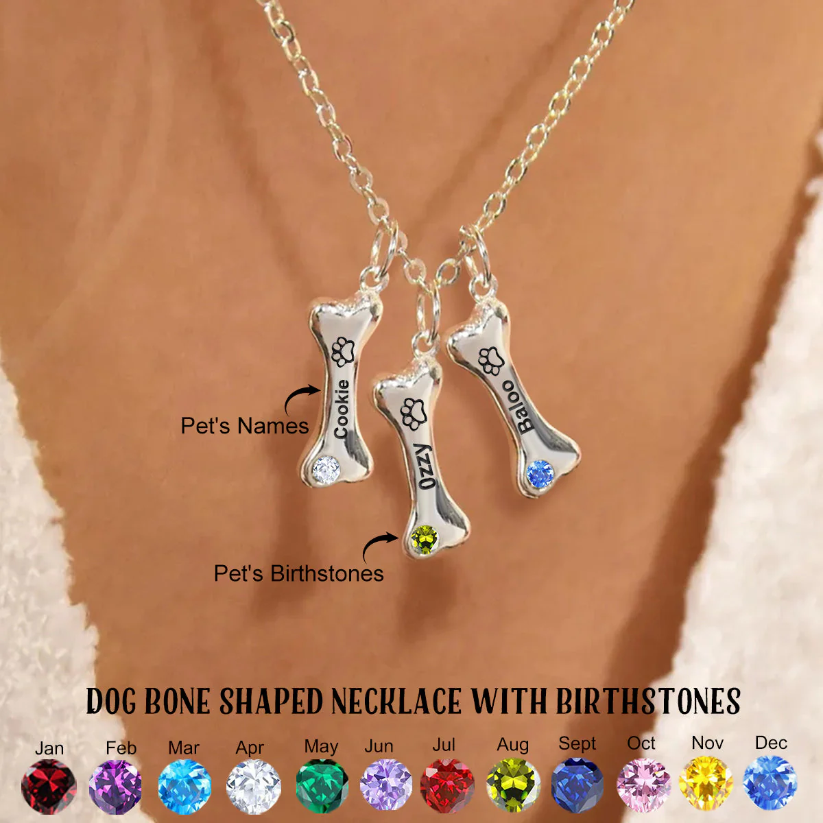Personalized Dog Bone Birthstone Necklace Gift For Dog Lovers - Image 2