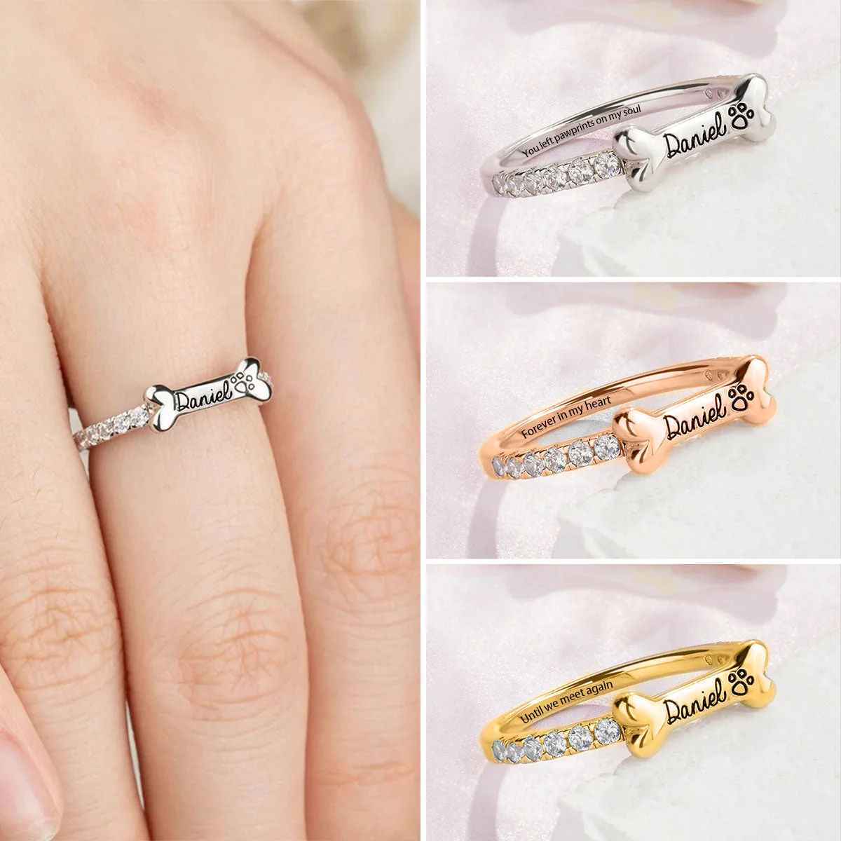 Personalized Dog Shaped Bone Memorial Ring, Dog Lover Gift - Image 2