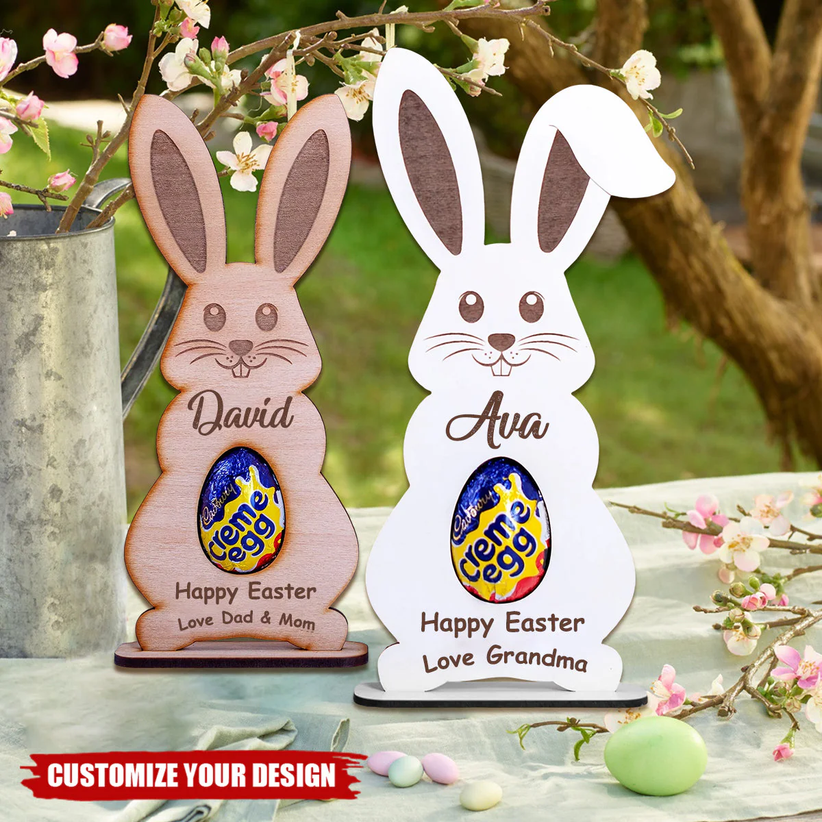 Personalized Easter Bunny Chocolate Eggs, Cream Egg Holder Kinder Hunt Gifts - Image 2