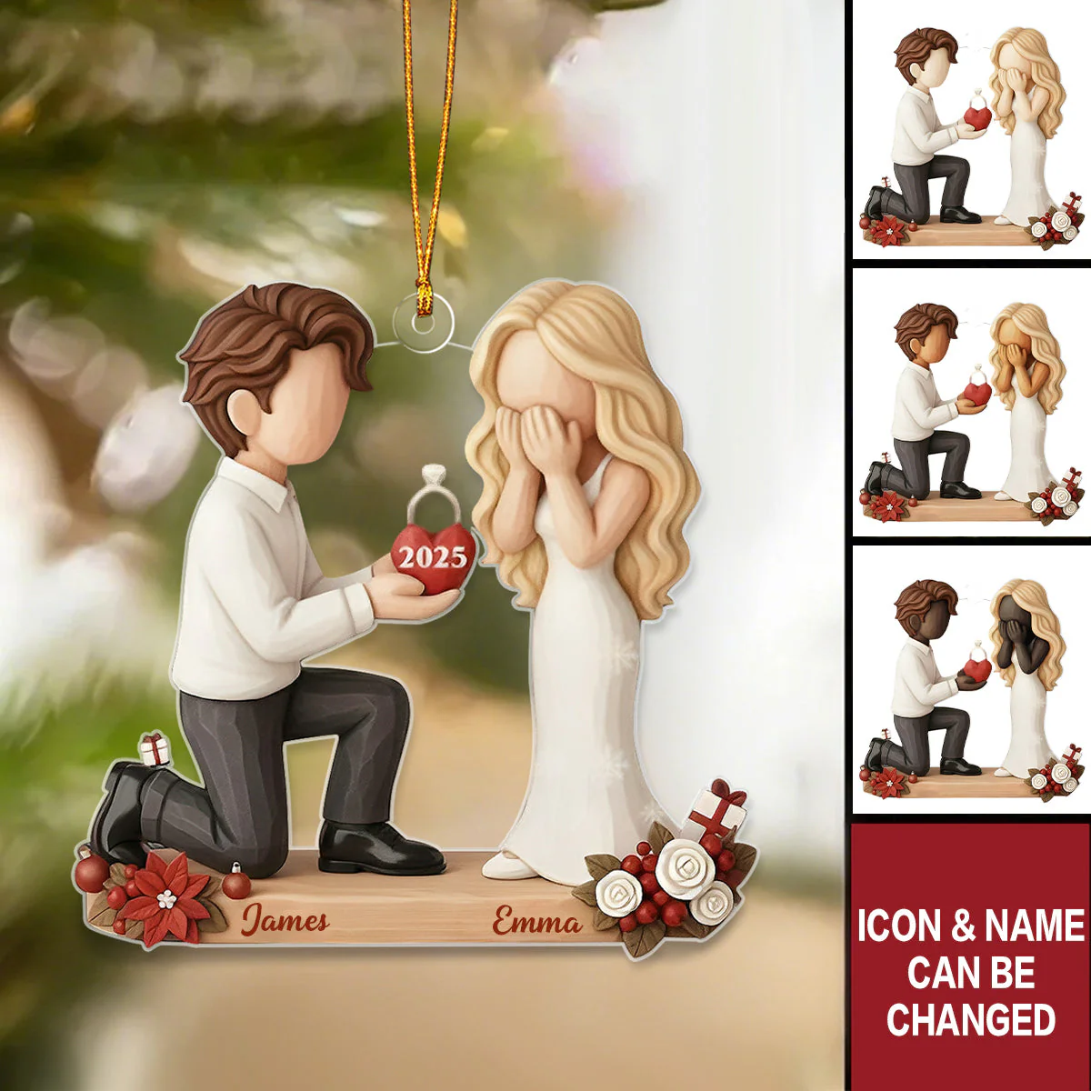 Personalized Engaged Ornament For Couples, Gift For Newlyweds - Image 2