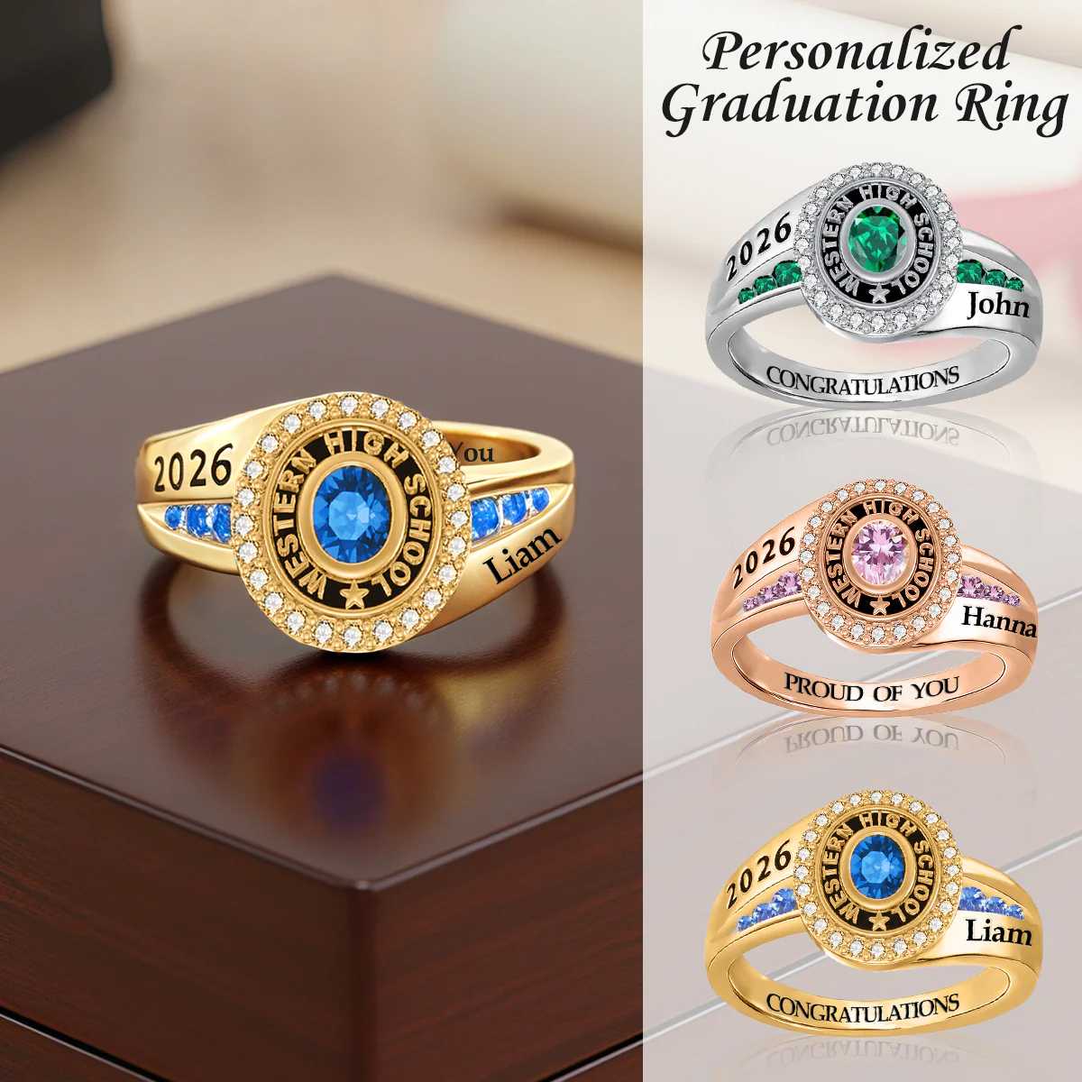 Personalized Engraved Birthstone Graduation Ring Gift for Graduates - Image 2