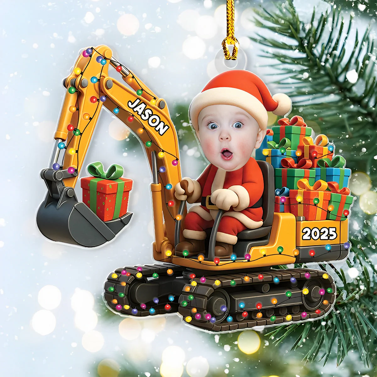 Personalized Excavator Christmas Ornament, Gift For Boys - Image 2