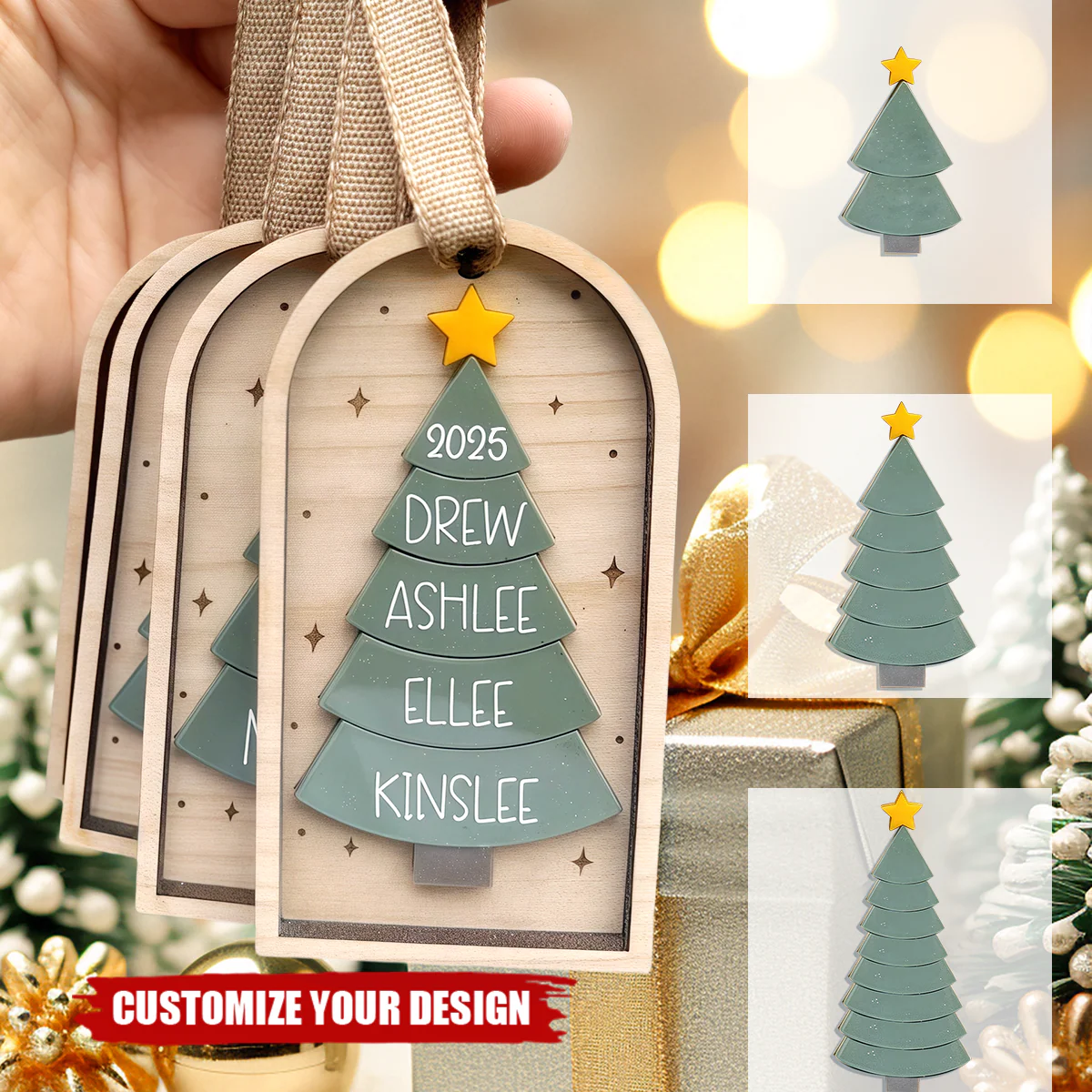 Personalized Family Christmas Tree 3D Ornament - Image 2