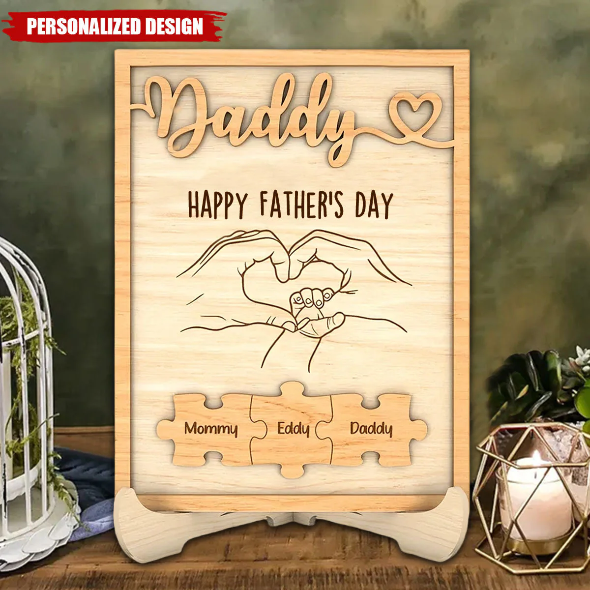 Personalized Family Hand With Hand Puzzle Sign, Father's Day Gift