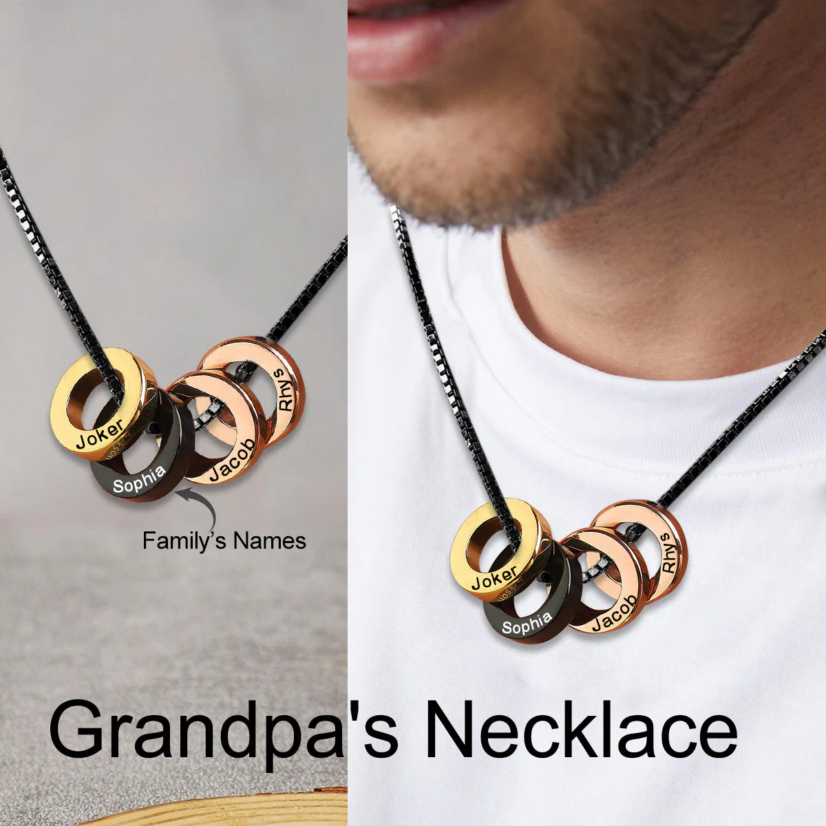Personalized Family Name Beads Necklace, Gift For Father - Image 2