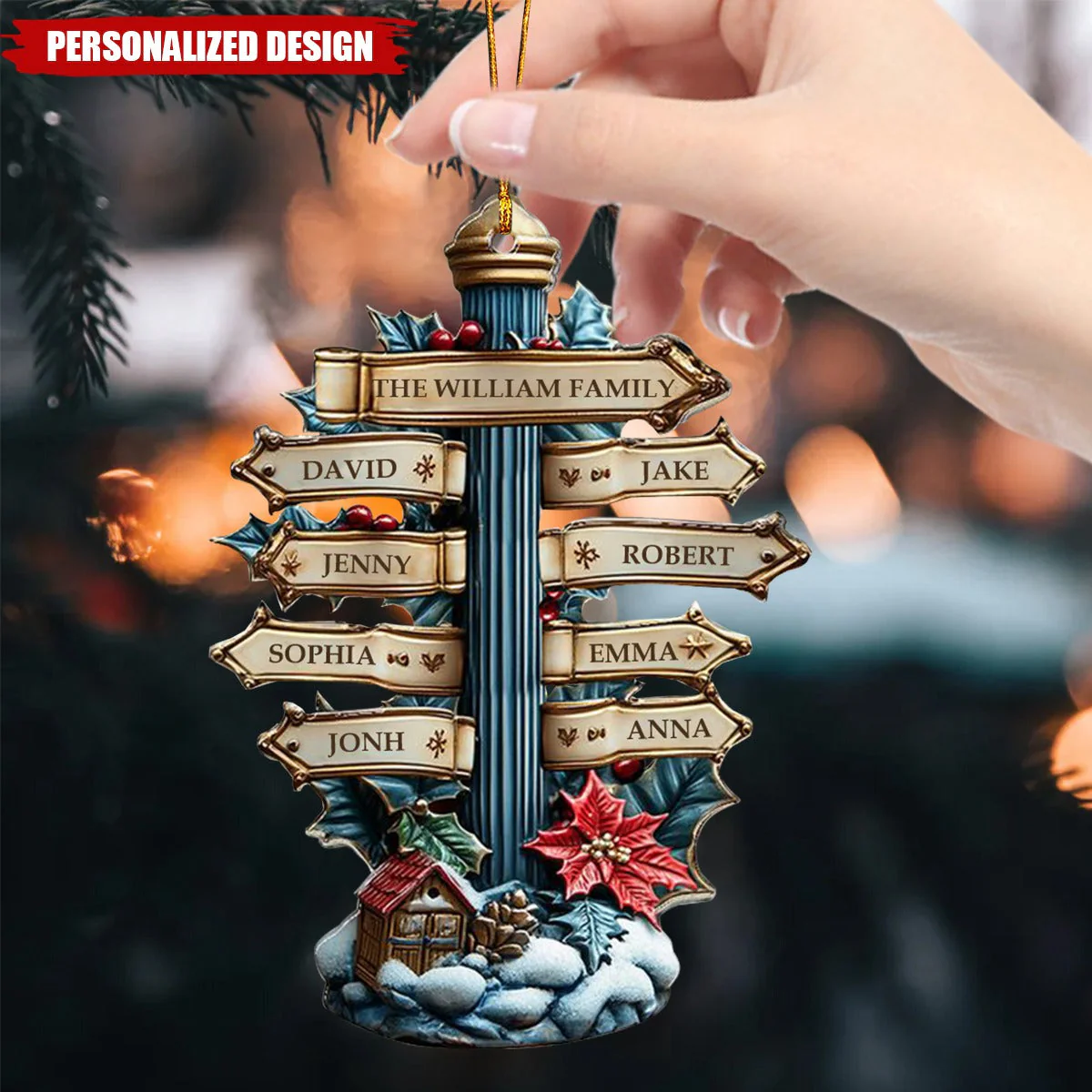 Personalized Family Name Custom Column Shape Ornaments - Image 2