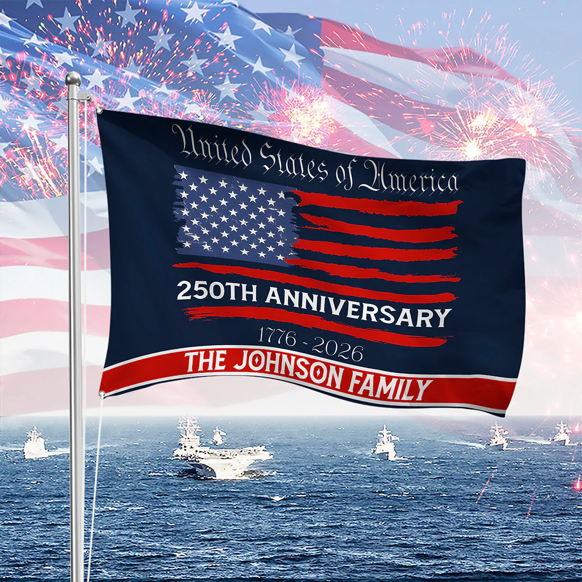 Personalized Family Name USA 250th Anniversary Banner House Flag