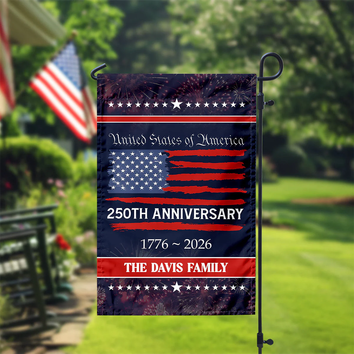 Personalized Family Name USA 250th Anniversary Garden Flag - Image 2