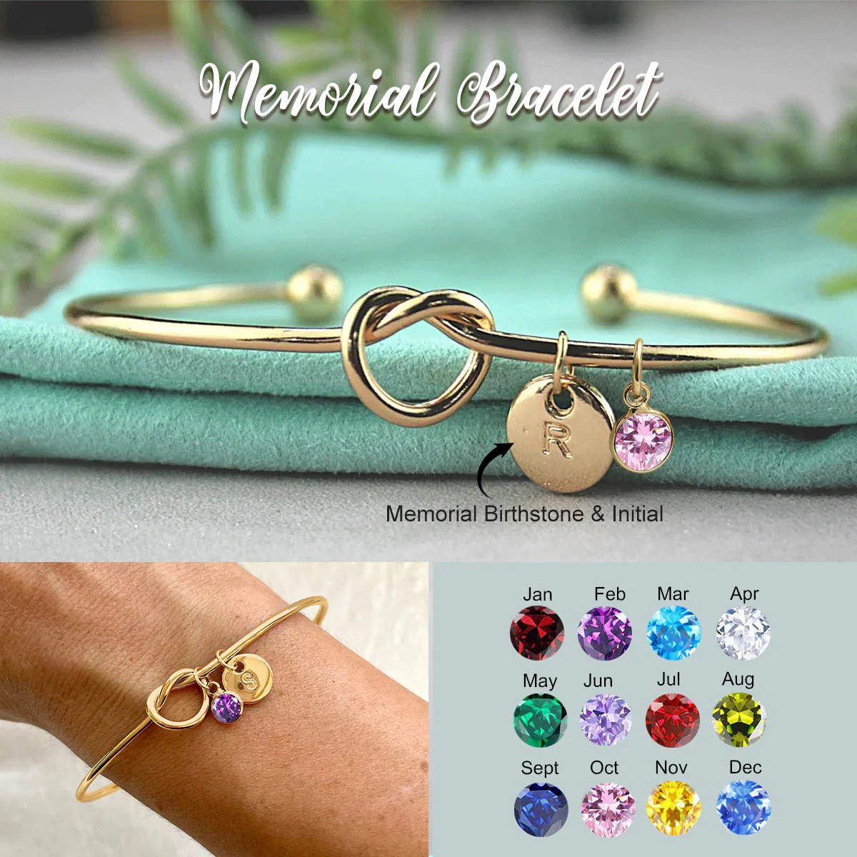 Personalized Fashion Customized Memorial Birthstone Initial Bracelet