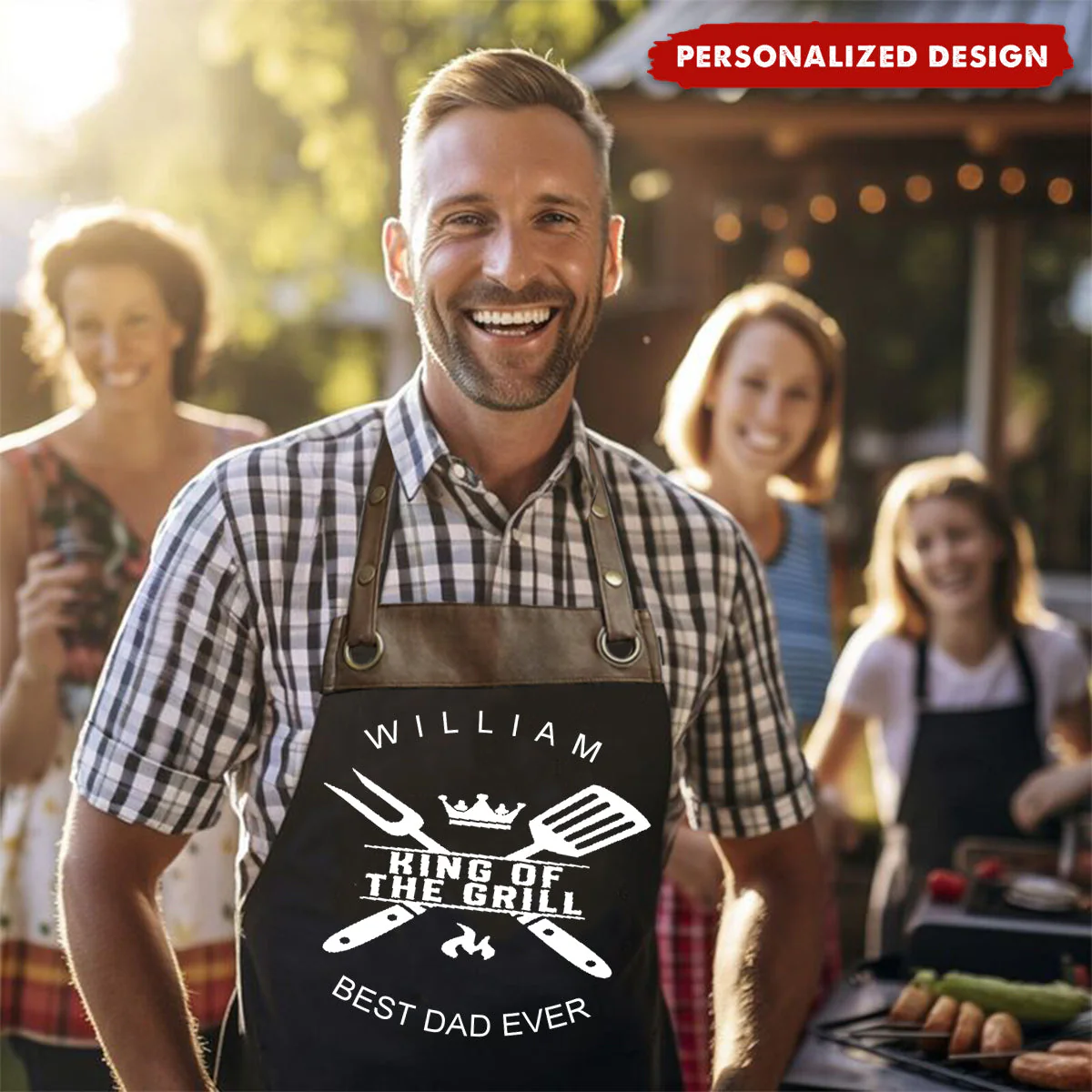Best Dad Ever King of The Grill Personalized Apron - Image 2