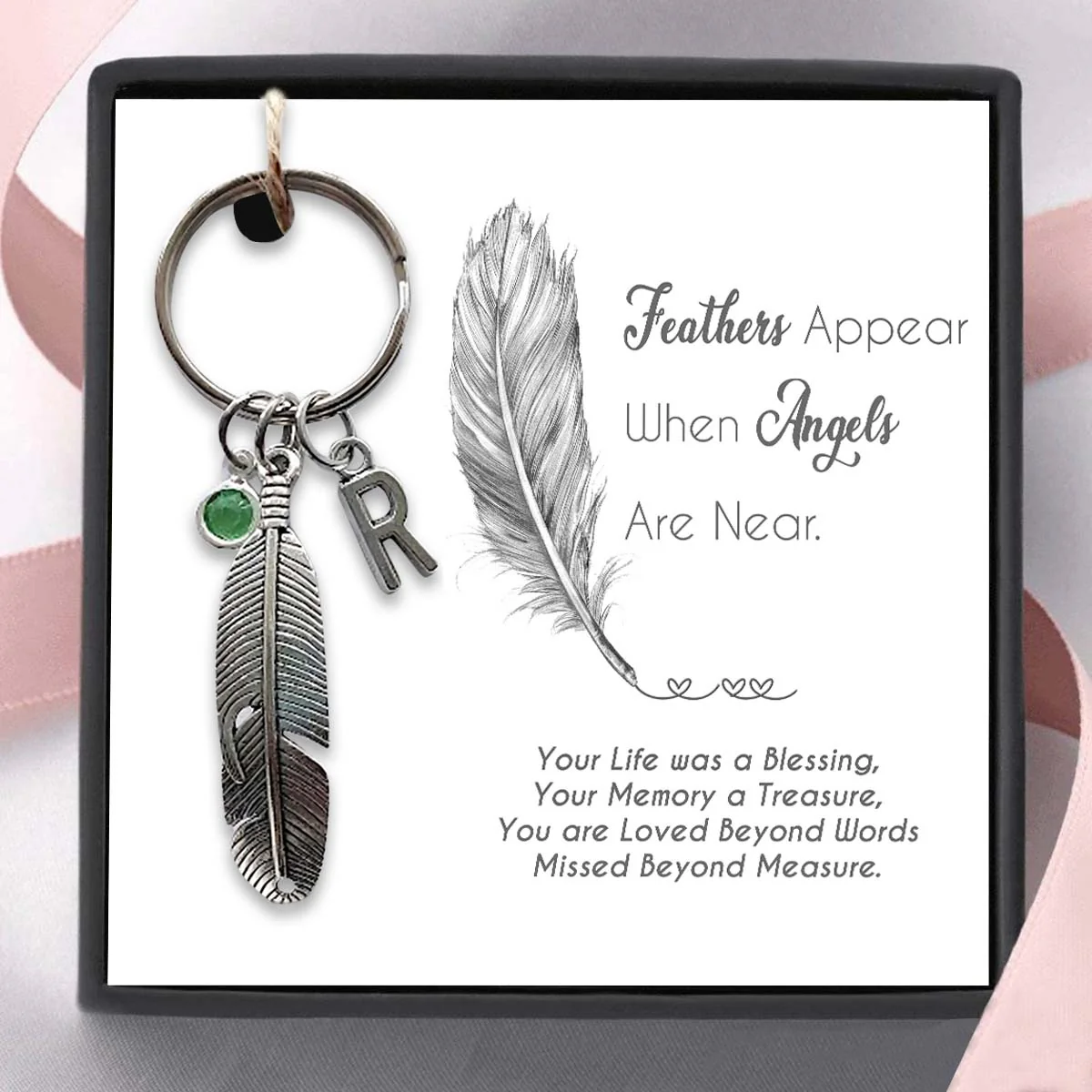 Personalized Feathers Appear when Angels are Near Memorial Keychain - Image 2