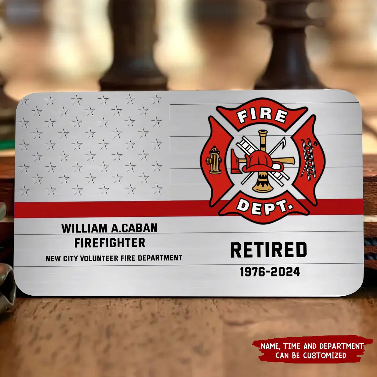 Personalized Firefighter Custom Department & Name Aluminum Wallet Card - Image 2