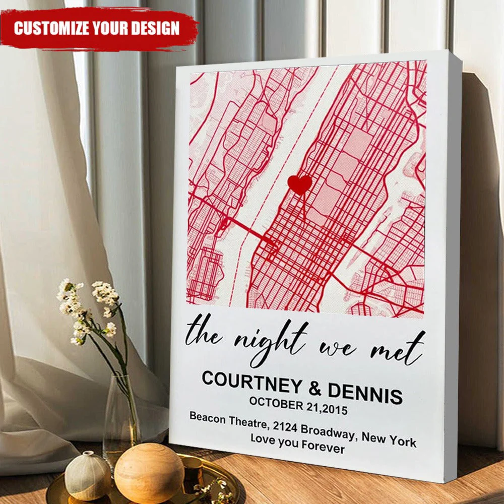 Personalized First Date Map Vertical Canvas- Gift For Couples - Image 2