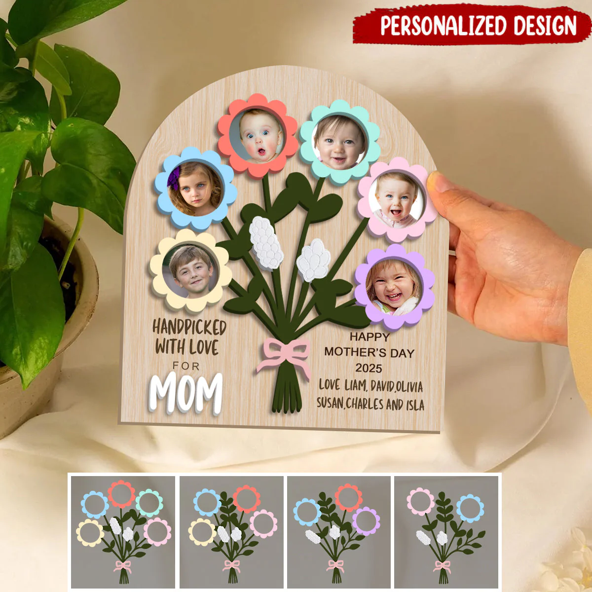 Personalized Flower Bouquet Kids Photo Sign, Mother’s Day Keepsake Gift - Image 2