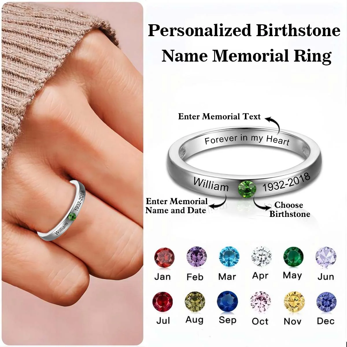 Personalized Forever in My Heart Birthstone Ring