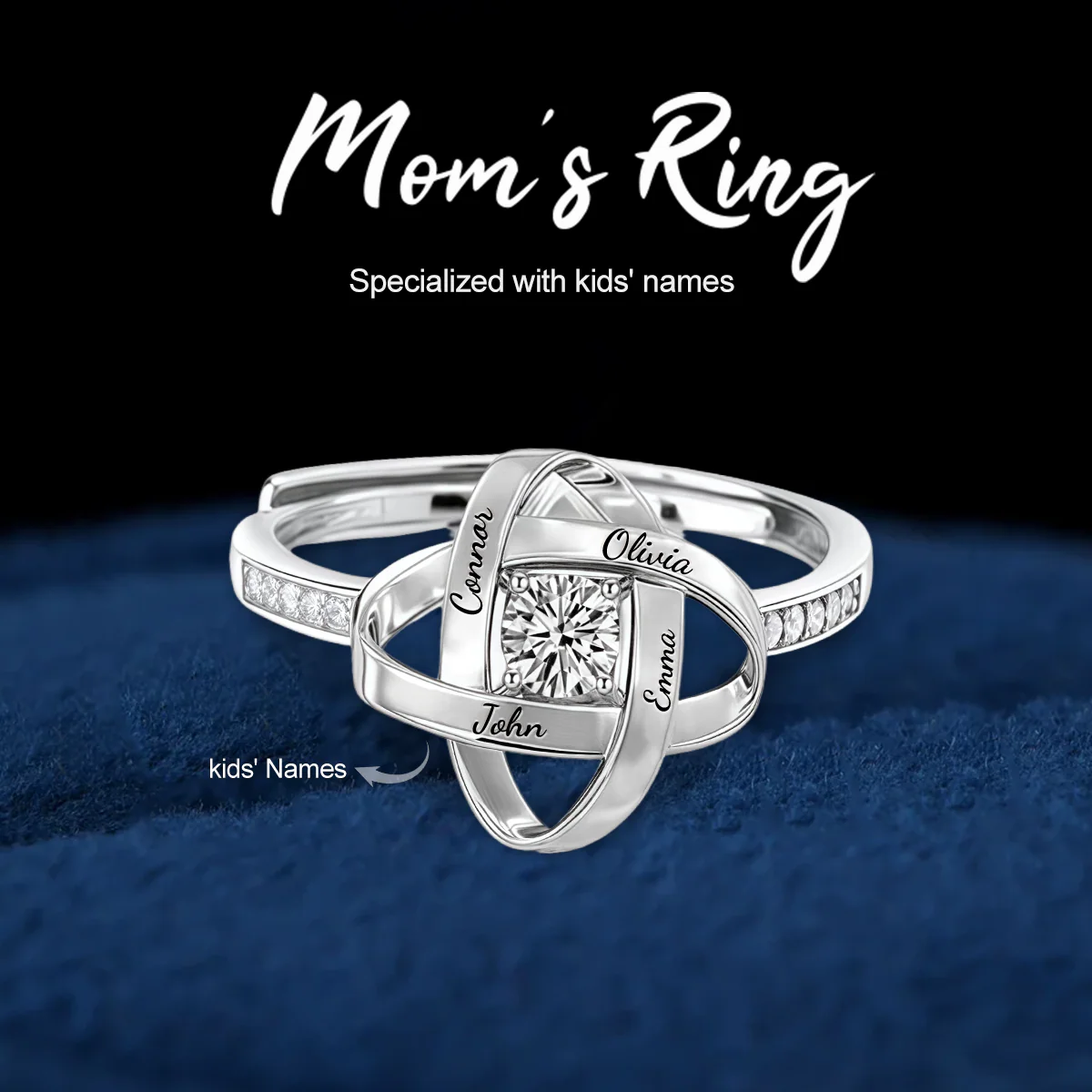 Personalized Four-Leaf Clover Eternal Heart Adjustable Ring