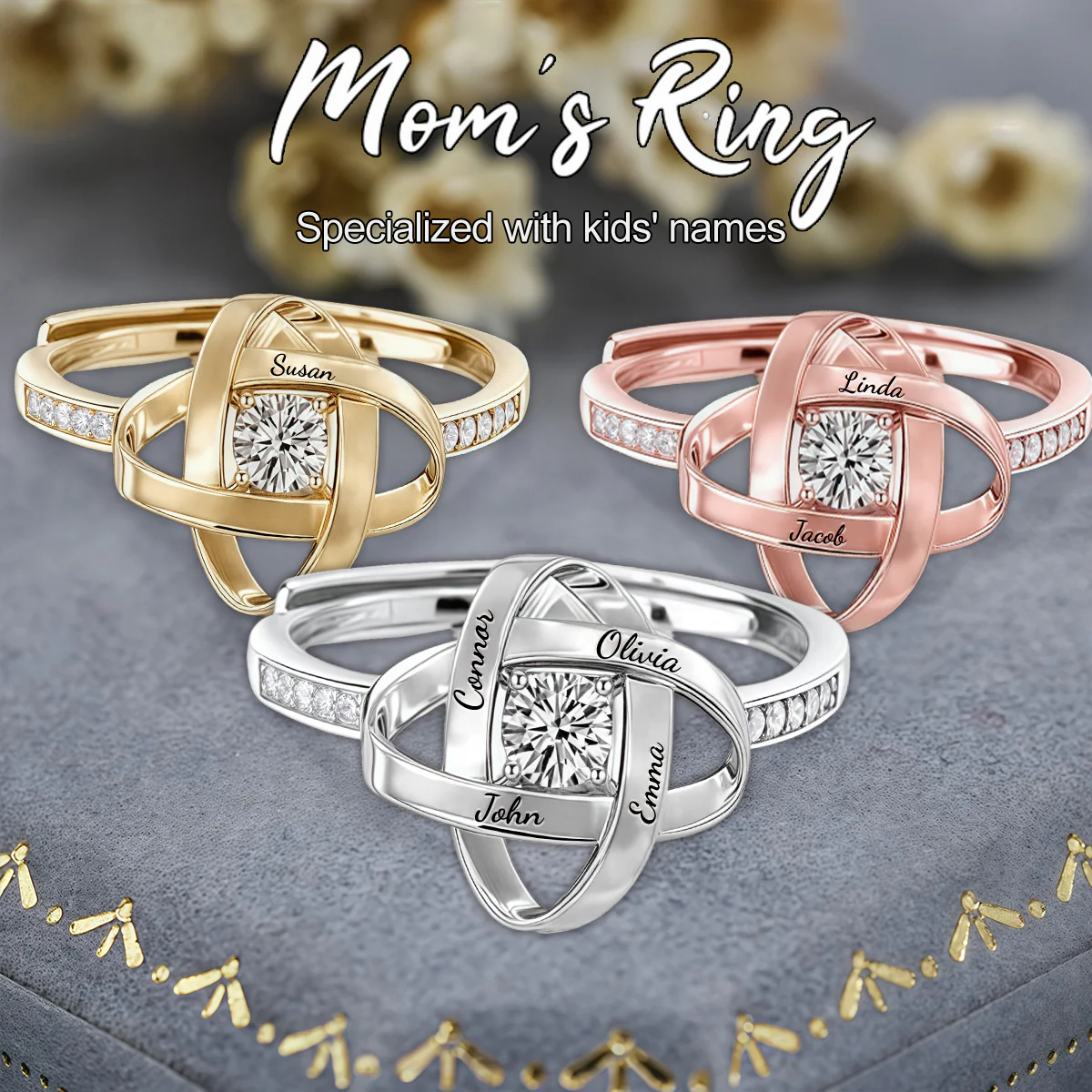 Personalized Four-Leaf Clover Eternal Heart Adjustable Ring - Image 2