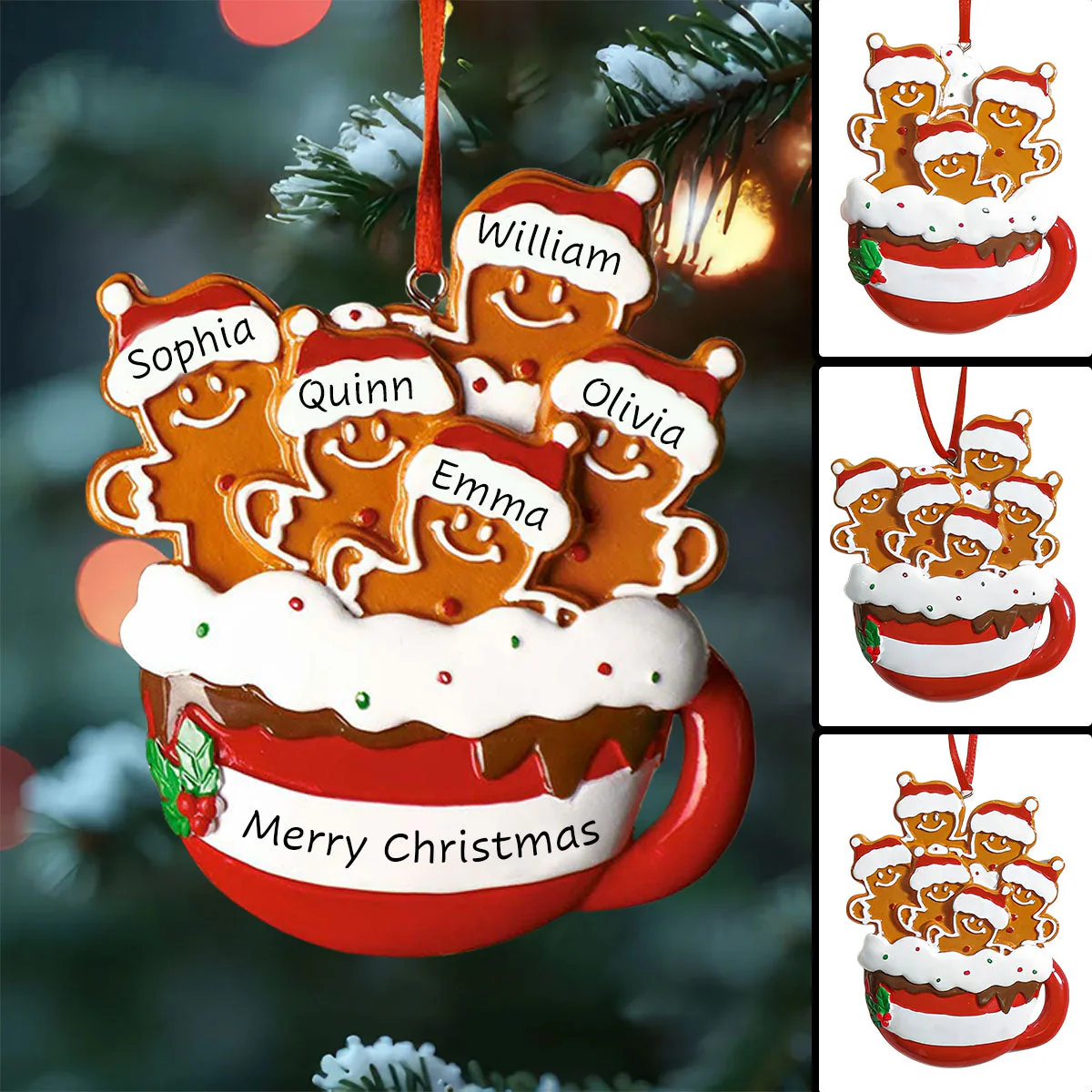 Personalized Gingerbread Family Ornament 2025, Xmas Tree Decor - Image 2