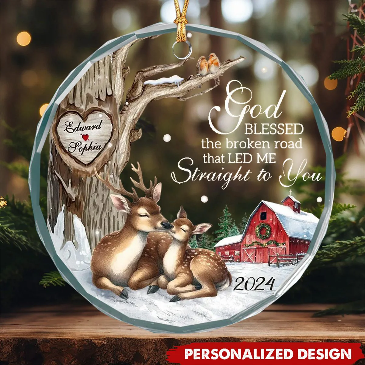Personalized God Blessed Broken Road-Christmas Ornament For Couples - Image 2