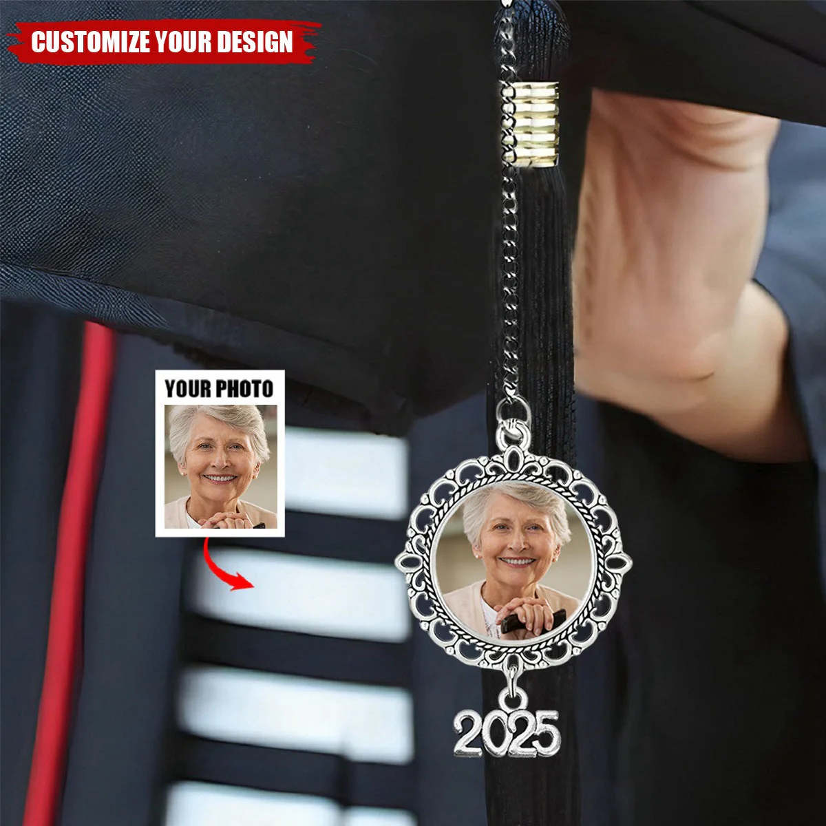 Personalized 2025 Memorial Gift Graduation Tassel Photo Charm - Image 2