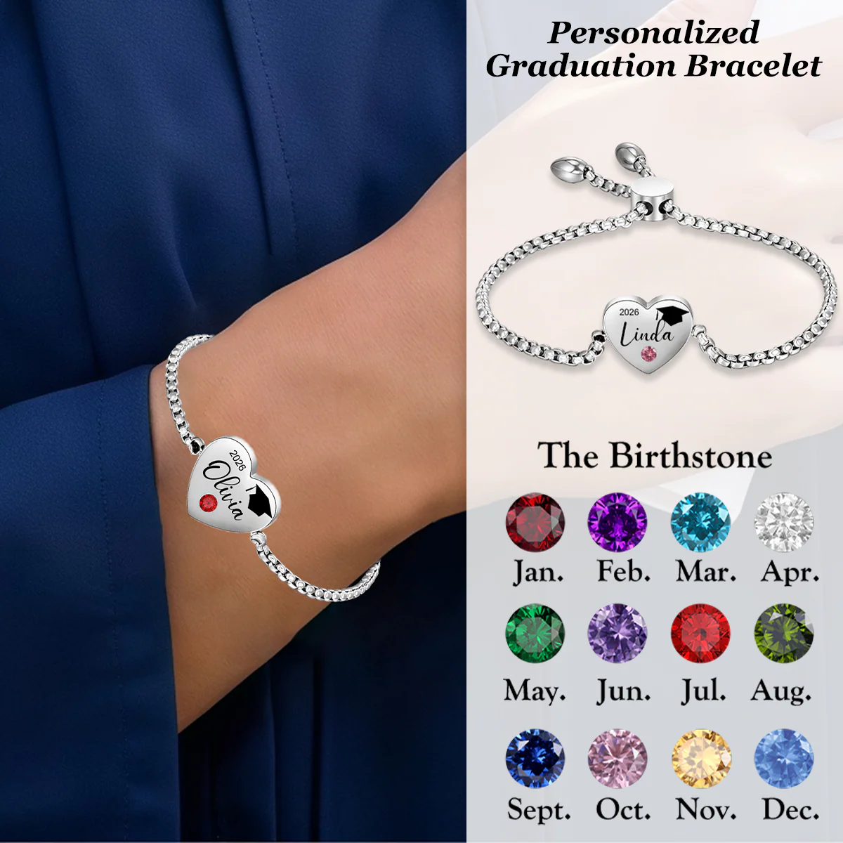 Personalized Graduation Birthstone Bracelet, Gift for Graduates - Image 2