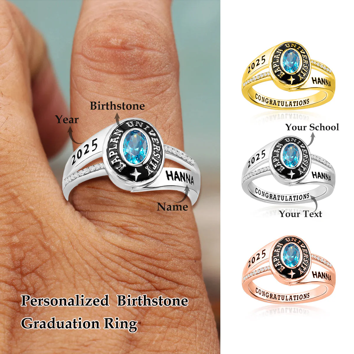 Graduation Class Ring | Custom High School and College Signet Ring - Image 2