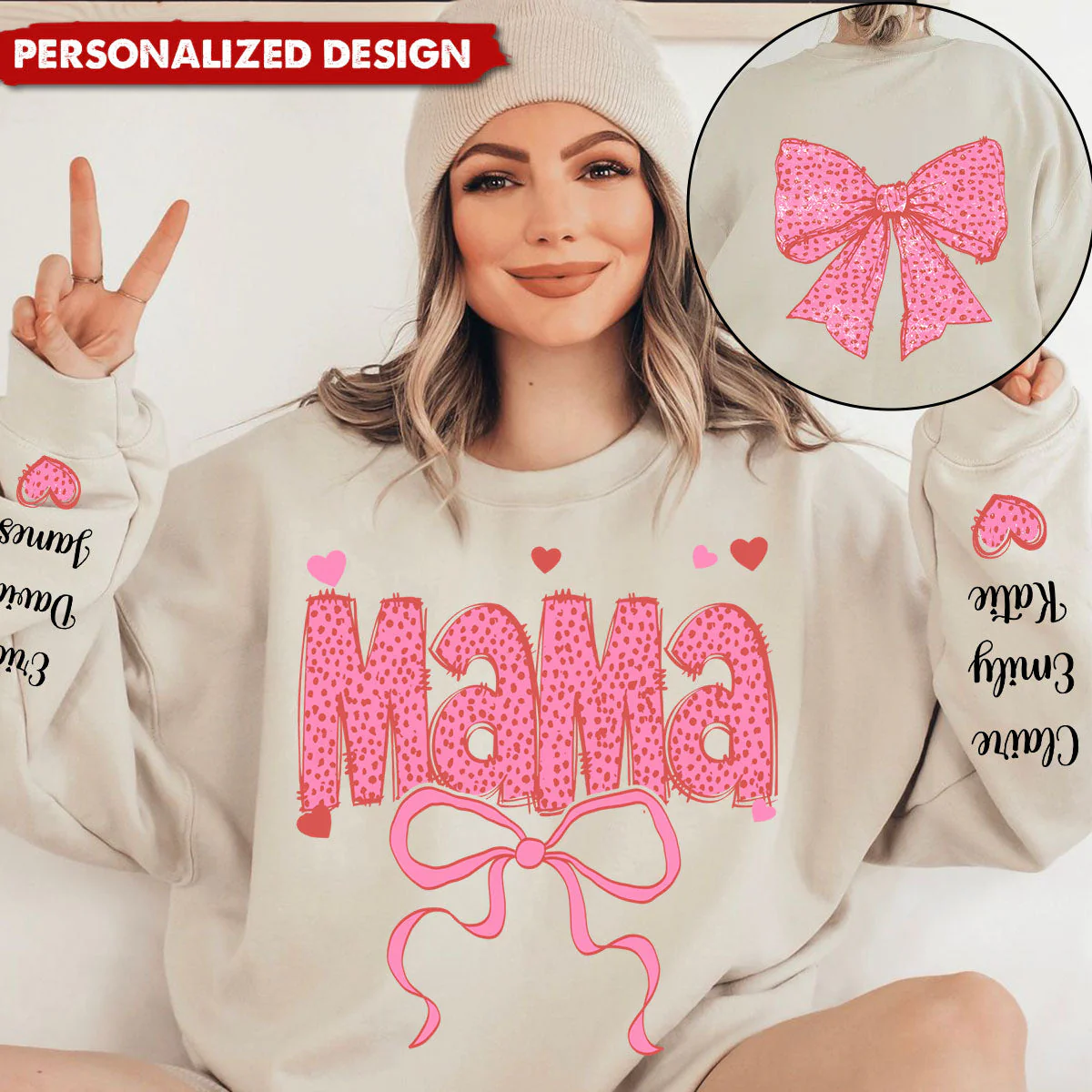 Personalized Grandma & Kids Pink Bow Sweatshirt-Gift For Grandma/Nana - Image 2