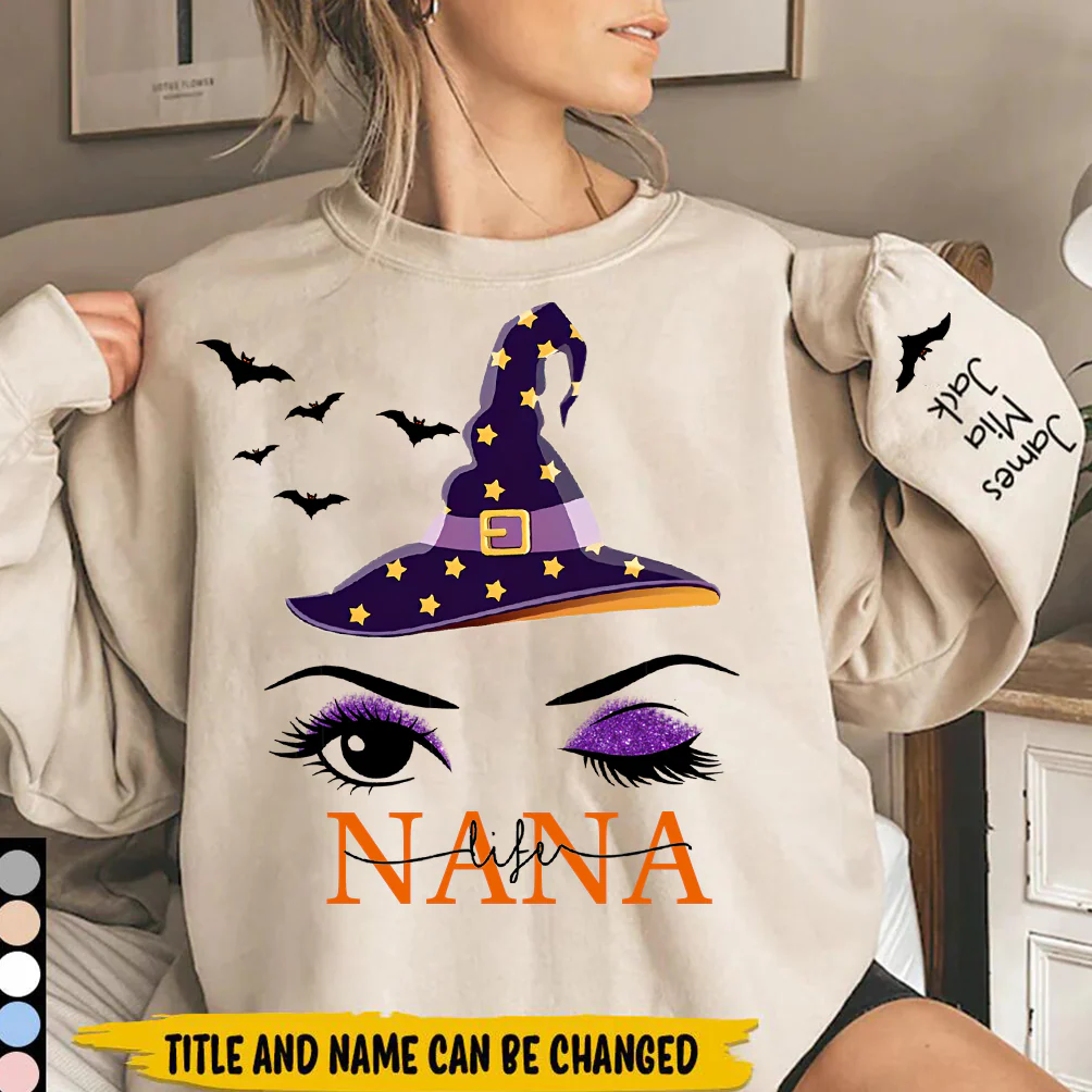 Grandma Life Witch Hat With Grandkids Personalized Sweatshirt - Image 3