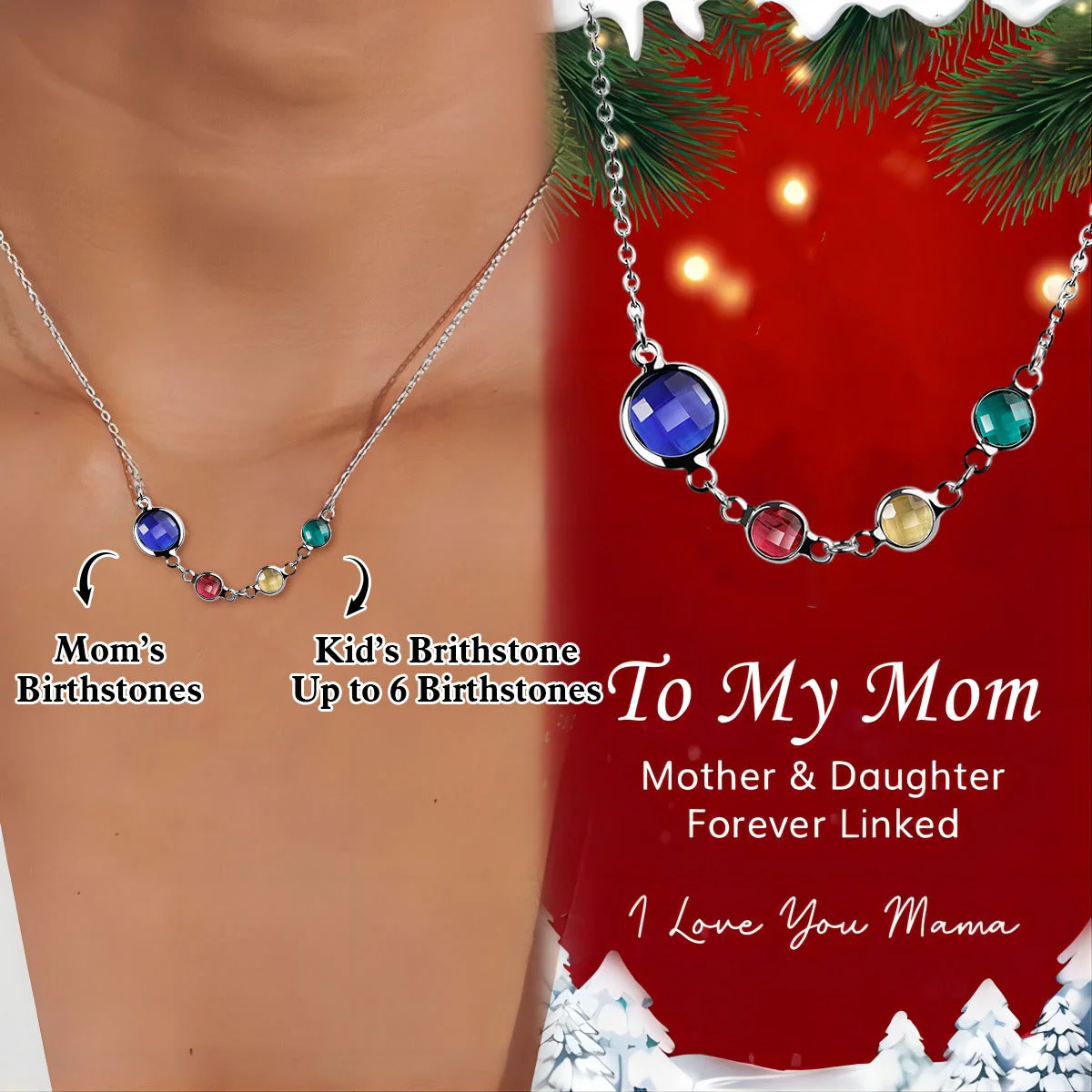 Personalized Grandma Mom 1-6 Family Birthstone Necklace For Christmas - Image 3