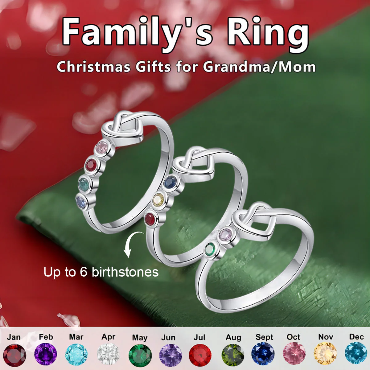 Personalized Grandma Mom 1-6 Family Love Knot Birthstones Ring - Image 2