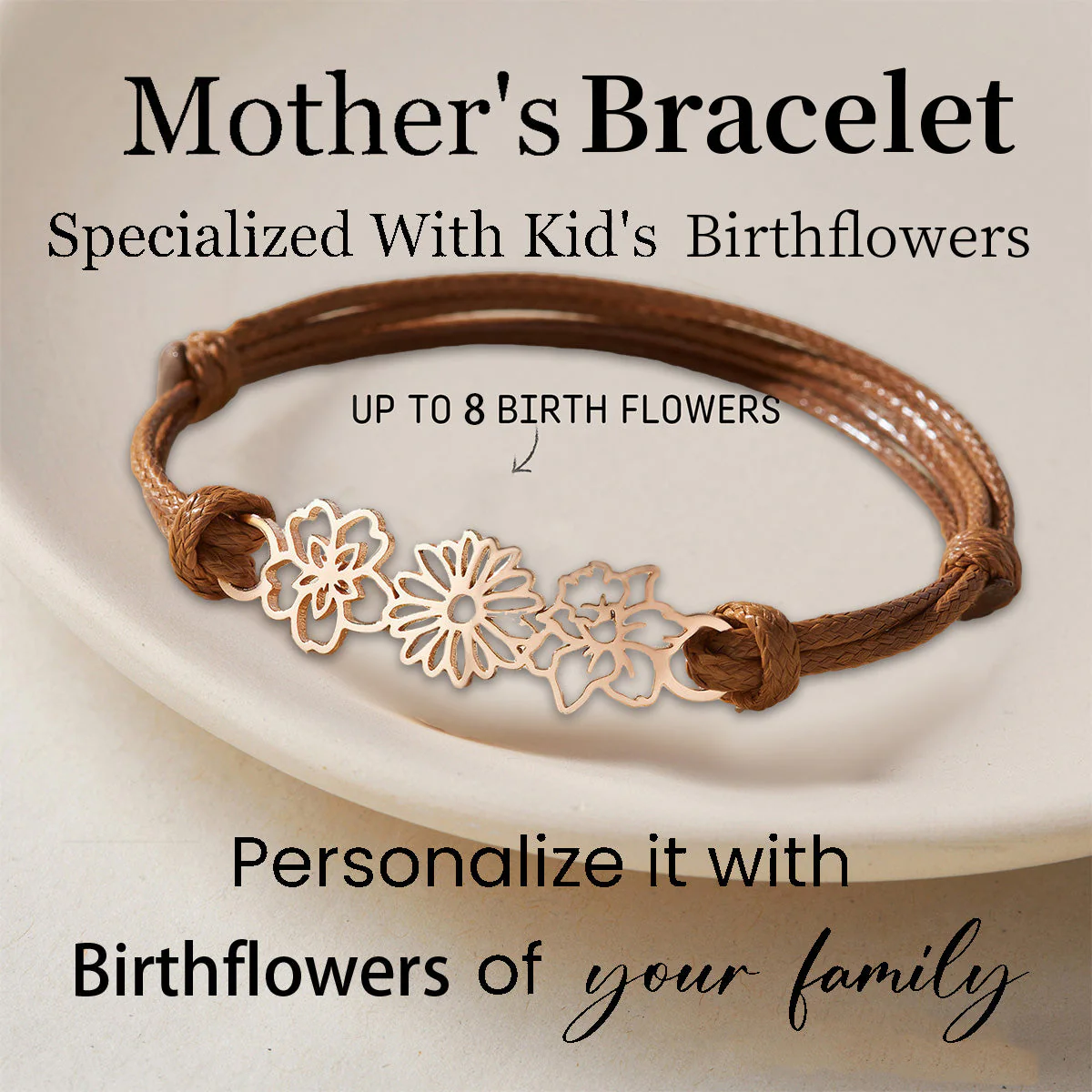 Personalized Grandma Mom 1-8 Family Birthflowers Bracelet - Image 3